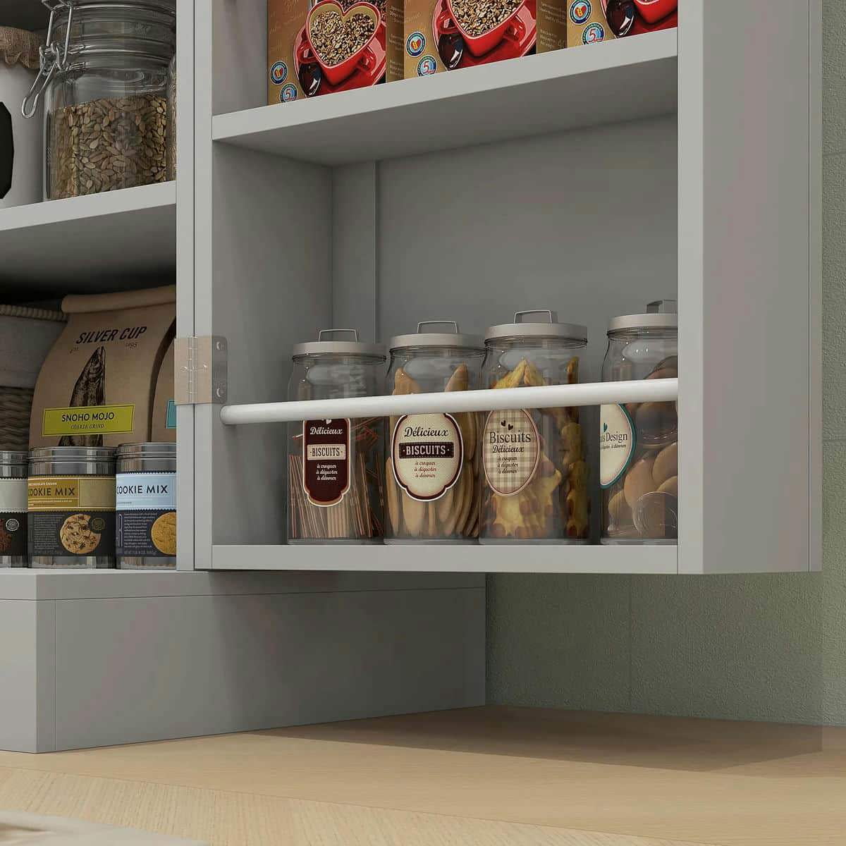 Spaco 17-Tier Kitchen Small Pantry Cabinet with 2 Doors and 6 Adjustable Shelves, Cabinet Pantry, Freestanding 5-Tier Shelving Pantries for Kitchen Storage, Gray - Image 65