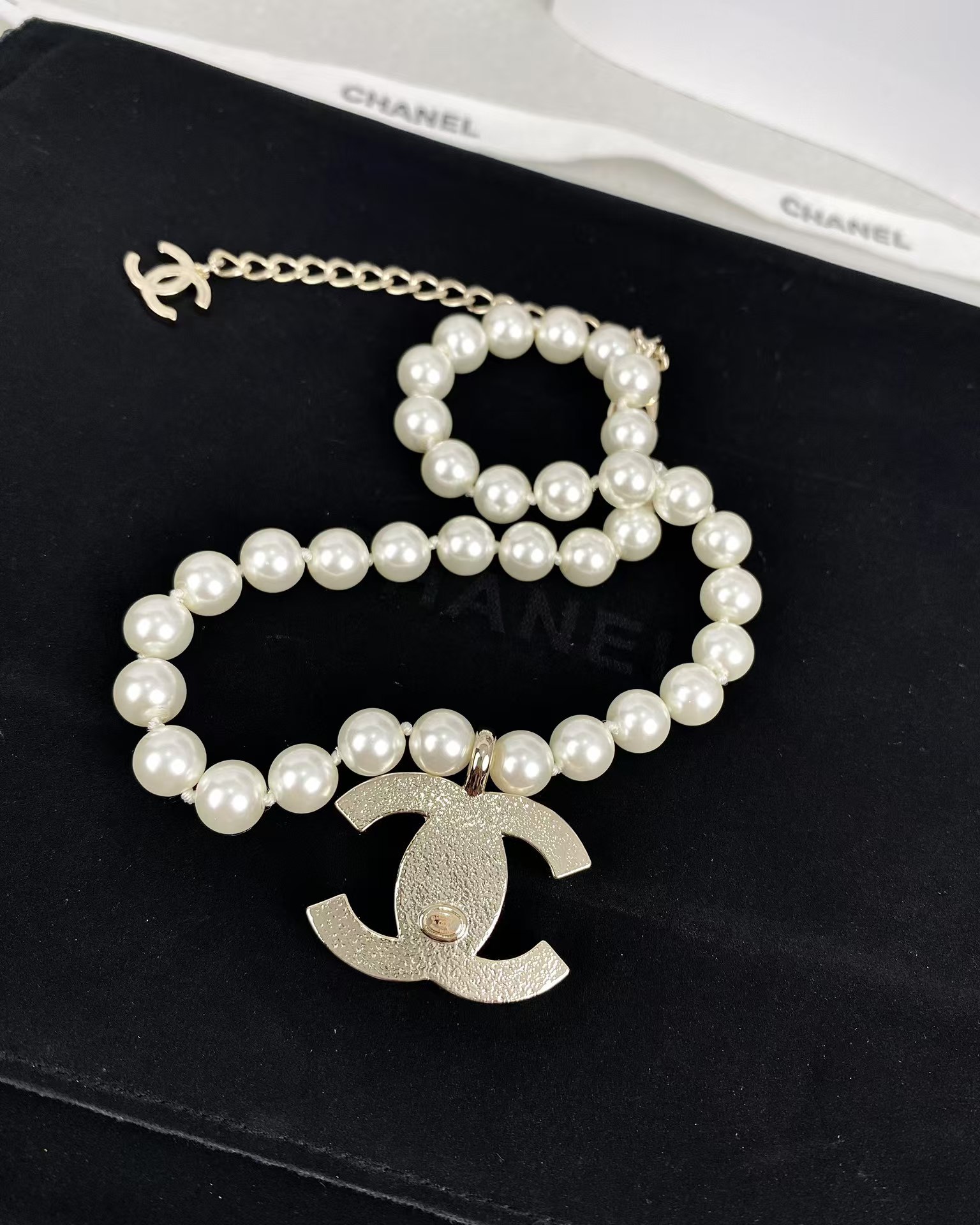 Chanel Choker Necklace with White Double C Pendant - Original Replica Club