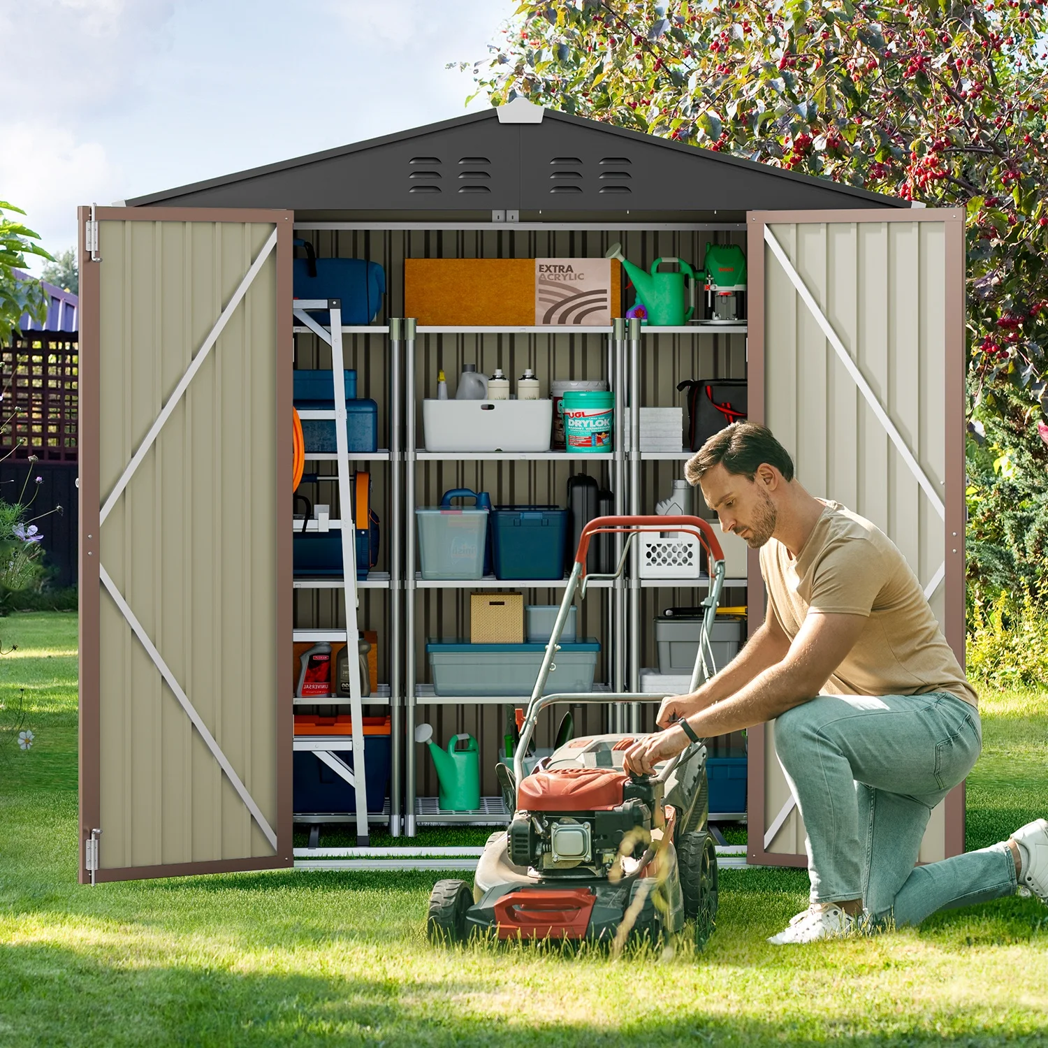 5'x3' Outdoor Storage Shed, Asofer Shed and Outdoor Storage Clearance, Weatherproof Tool Shed, Brown - Image 13