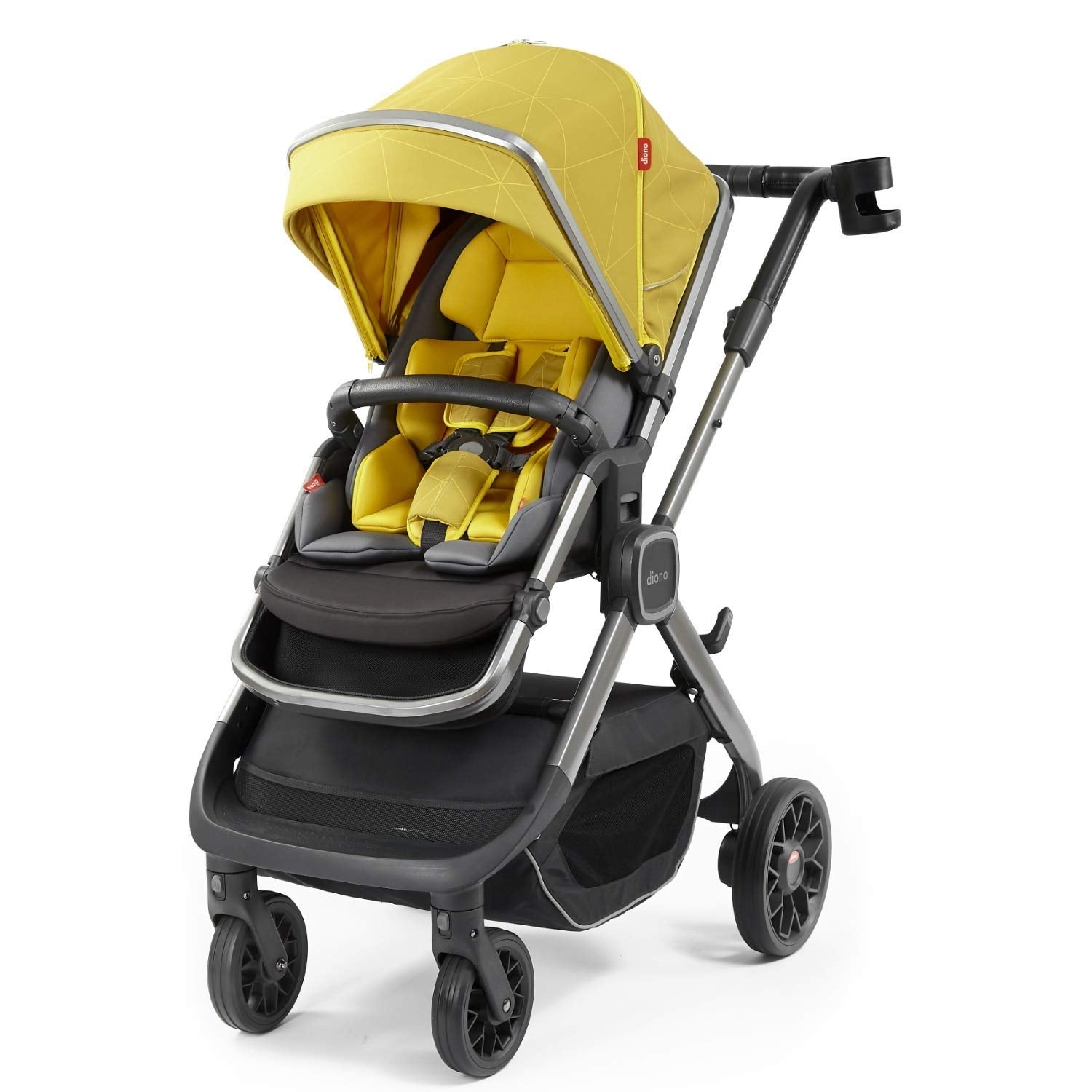 Diono Quantum2 3-in-1 Multi-Mode Stroller for Baby, Infant, Toddler Stroller, Car Seat Compatible, Adaptors Included, Compact Fold, XL Storage Basket, Yellow Sulphur