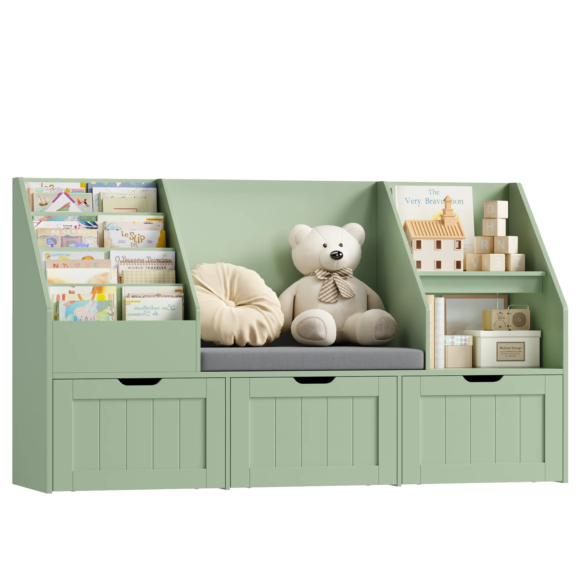 Homfa Kids Bookshelf with Reading Nook & 3 Movable Drawers, 2 Cube Bookcase with 4-Tier Book Racks, Toy Storage Organizer for Playroom Bedroom, White - Image 27