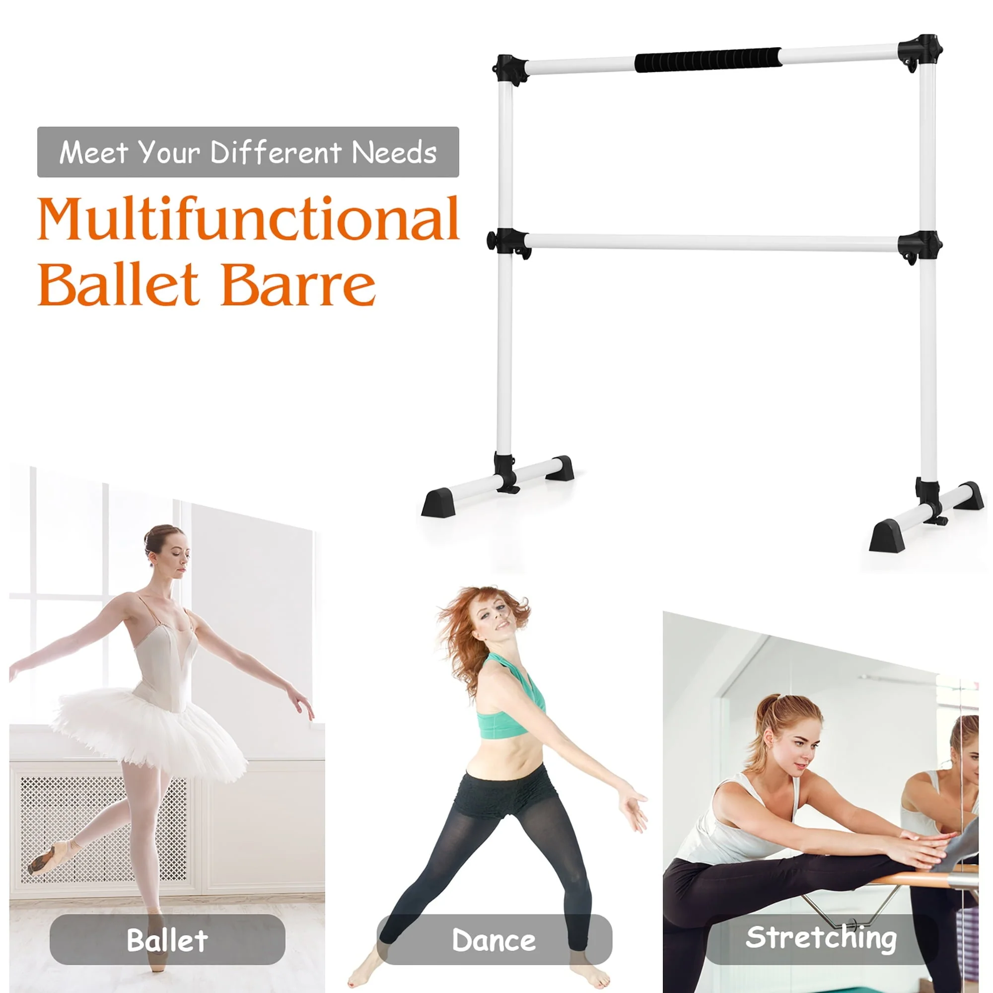 Goplus 4ft Portable Ballet Barre Freestanding Adjustable Double Dance Bar Silver - Image 5