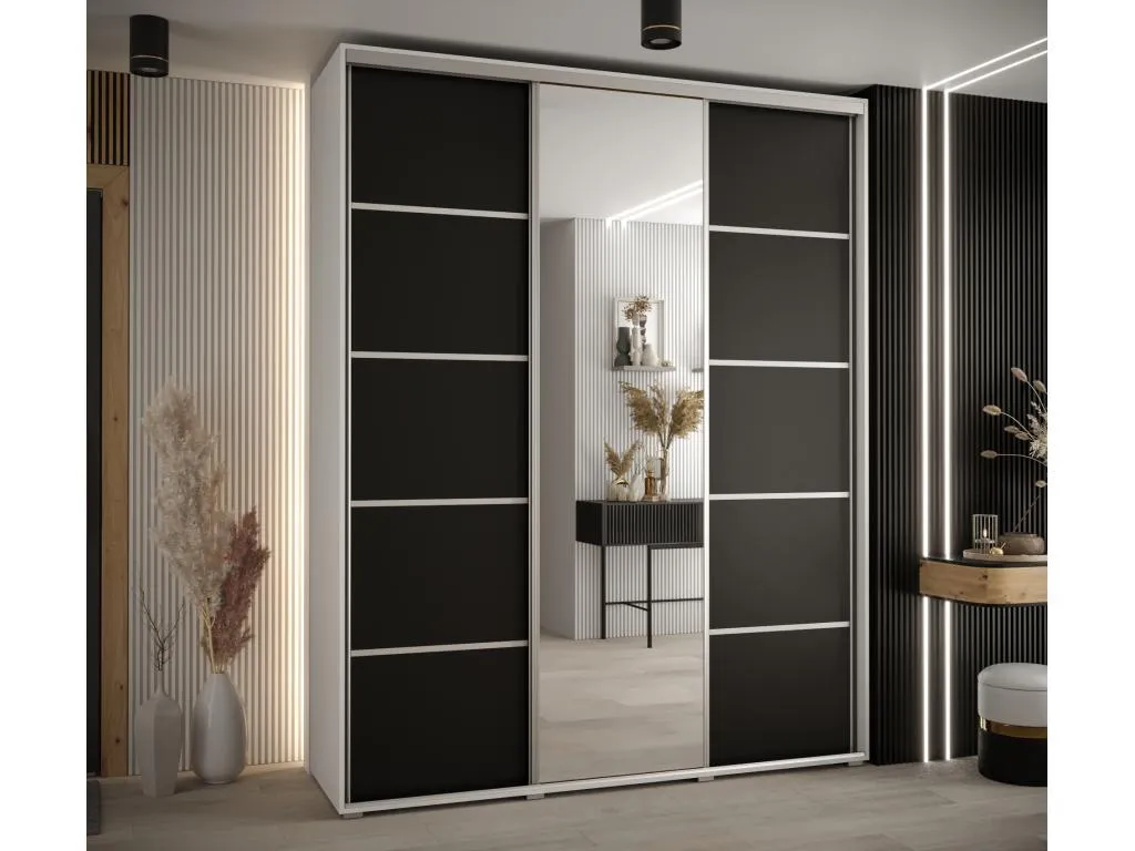 ARMARIO Francomuebleses 5 DE PUERTAS CORREDERAS 235.2/200/45 3 puertas (Blanco/Negro/Plata)
