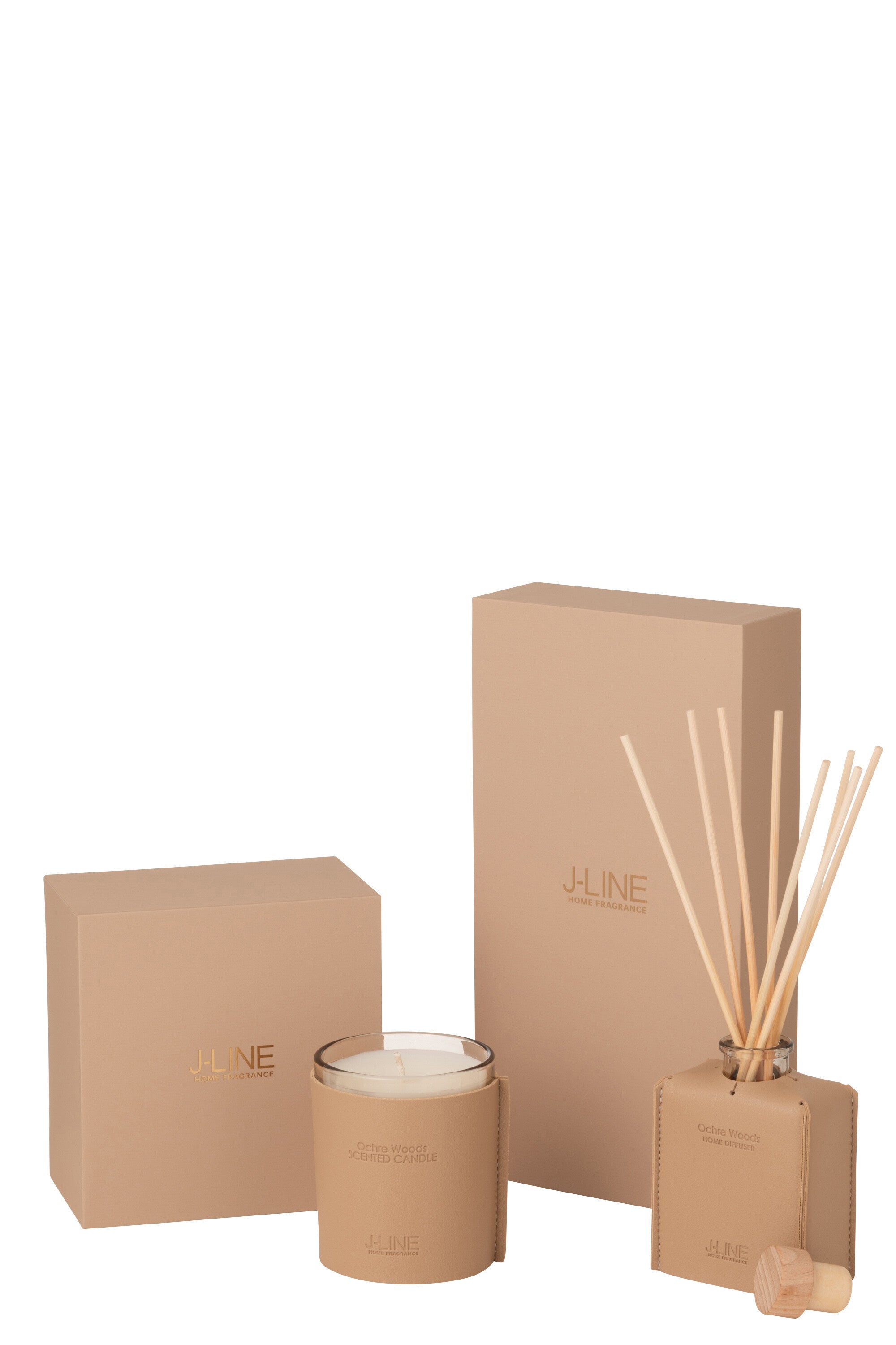 J-Line geurolie + stokjes - Ochre Woods -leder - bruin - 100ml