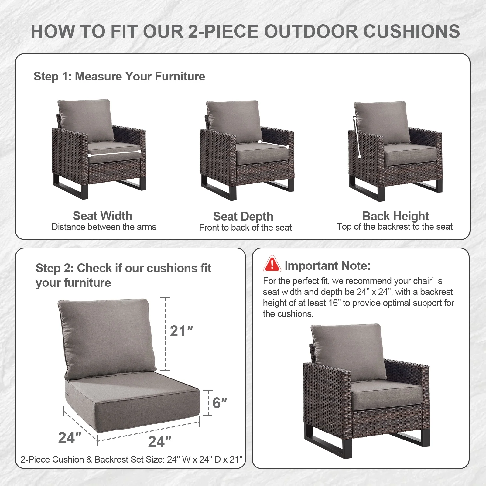 Bellefurn Outdoor Deep Seat Cushion 24 X 24 X 6 inch for Patio Furniture,Outdoor Chair Cushions Waterproof & Fade Resistant Patio Furniture Cushions for Wicker Chair, Sofa, Couch - Image 79