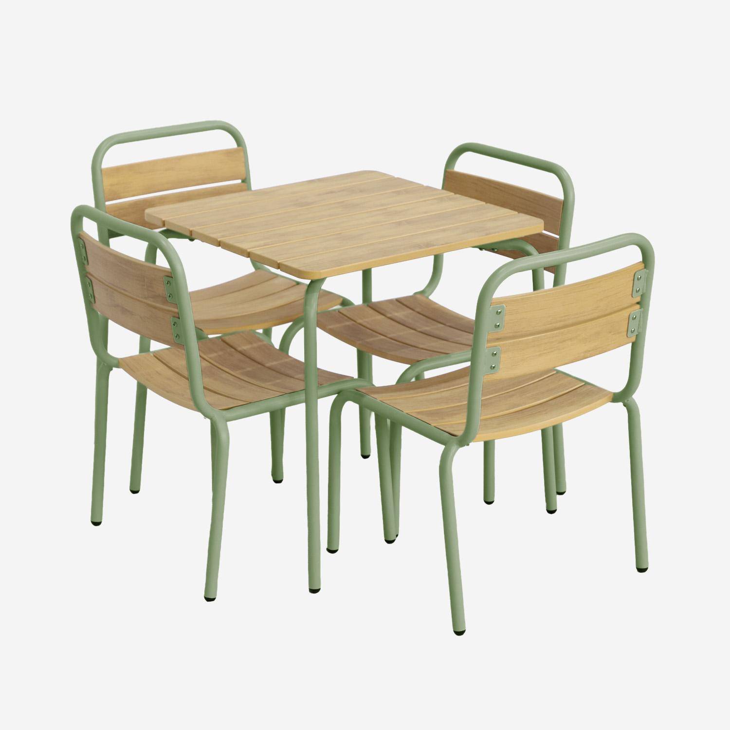 Suzie - Mesa de jardín infantil de acero y decoración de madera con 4 asientos