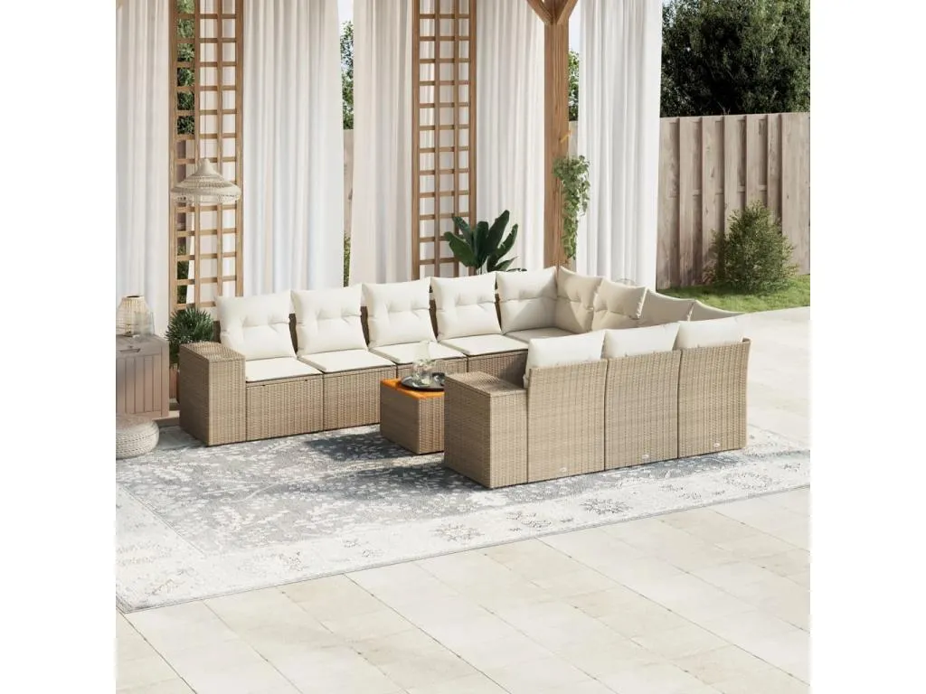 Patriciabaezcasa Set de sofás de jardín 11pzas con cojines ratán sintético beige