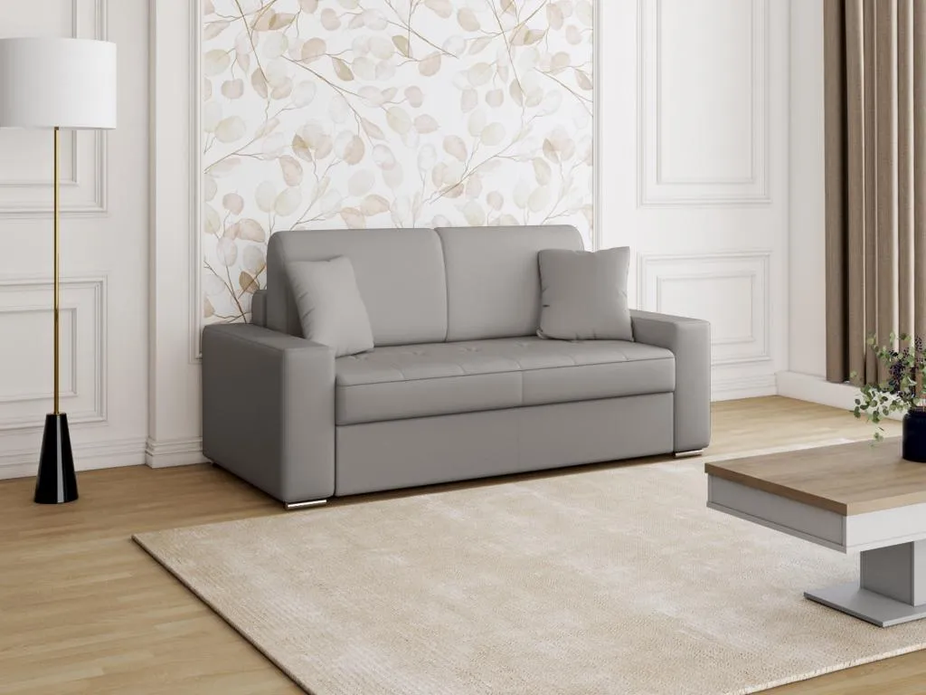 Sofá cama italiano 2 plazas piel sintética Francomuebleses - Gris - Cama 120 cm - Colchón 14 cm