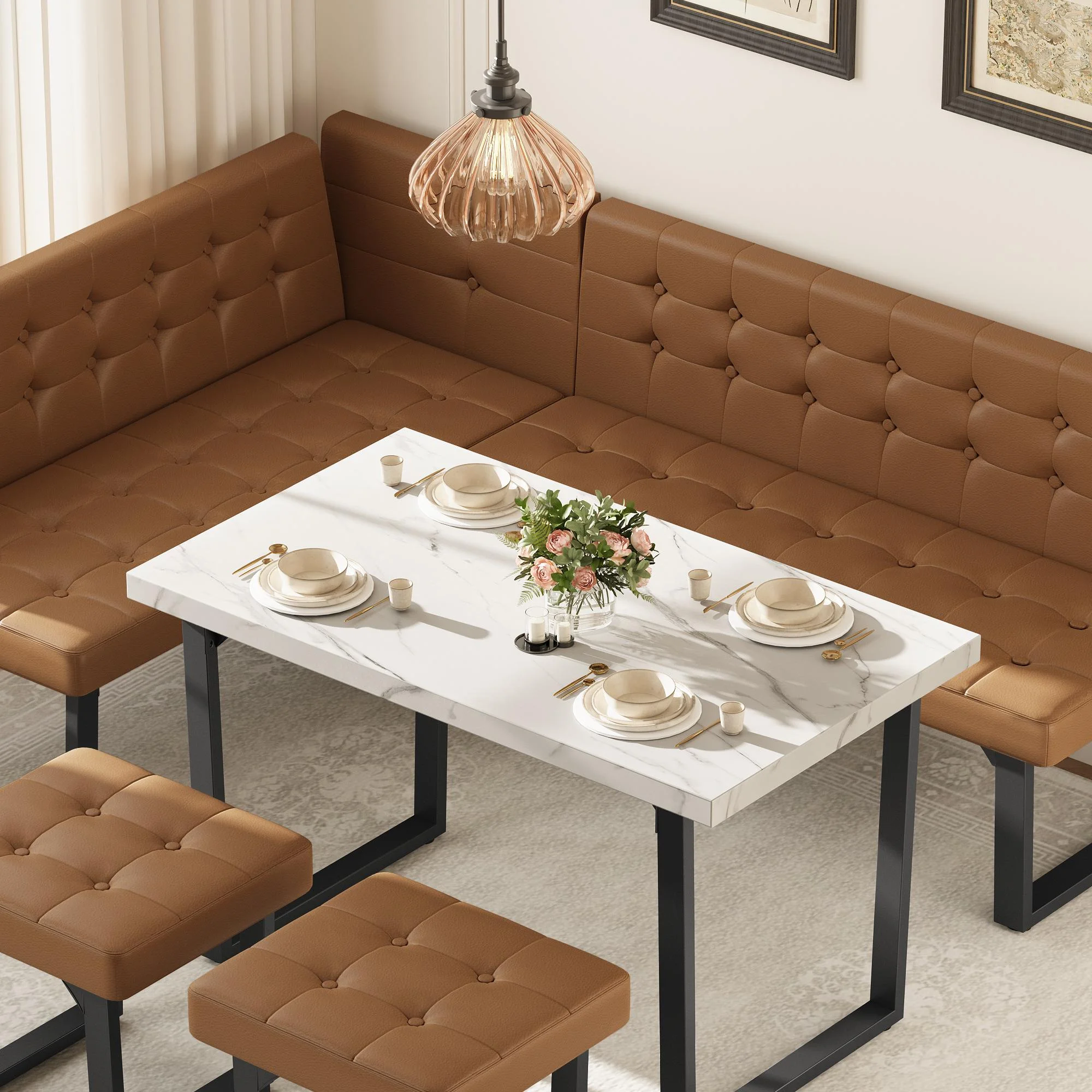 Brafab 5 Piece Corner Dining Breakfast Nook with Table and Bench Modern Kitchen Table Set with Gray Upholstered Banquette Seating - Image 10