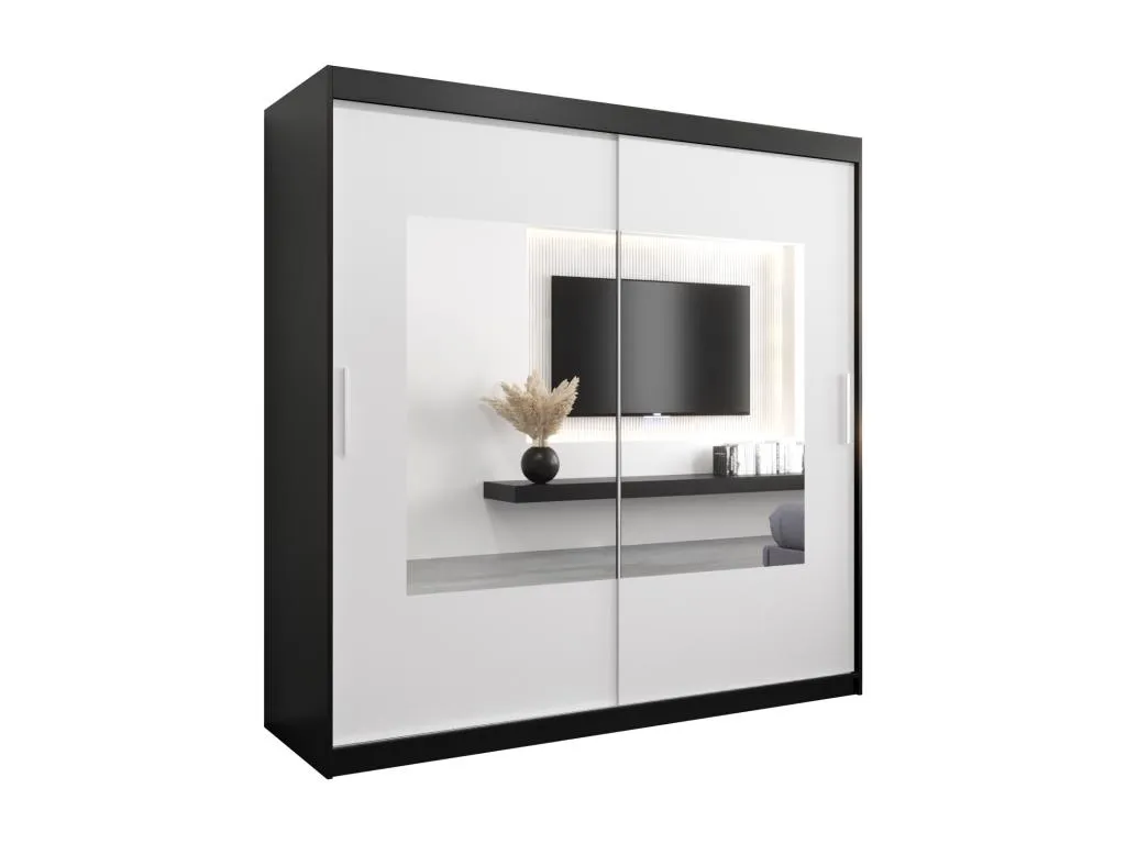 Armario Nidovia de puertas correderas 200x200x62 cm (negro/blanco). uvm3482070