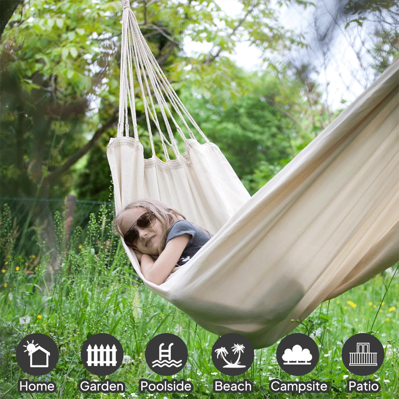 2-Person Outdoor Indoor Camping Canvas Swing Hammock WIth Stand Made Polyester Cotton Parachute Fabric for Garden Patio Backyard