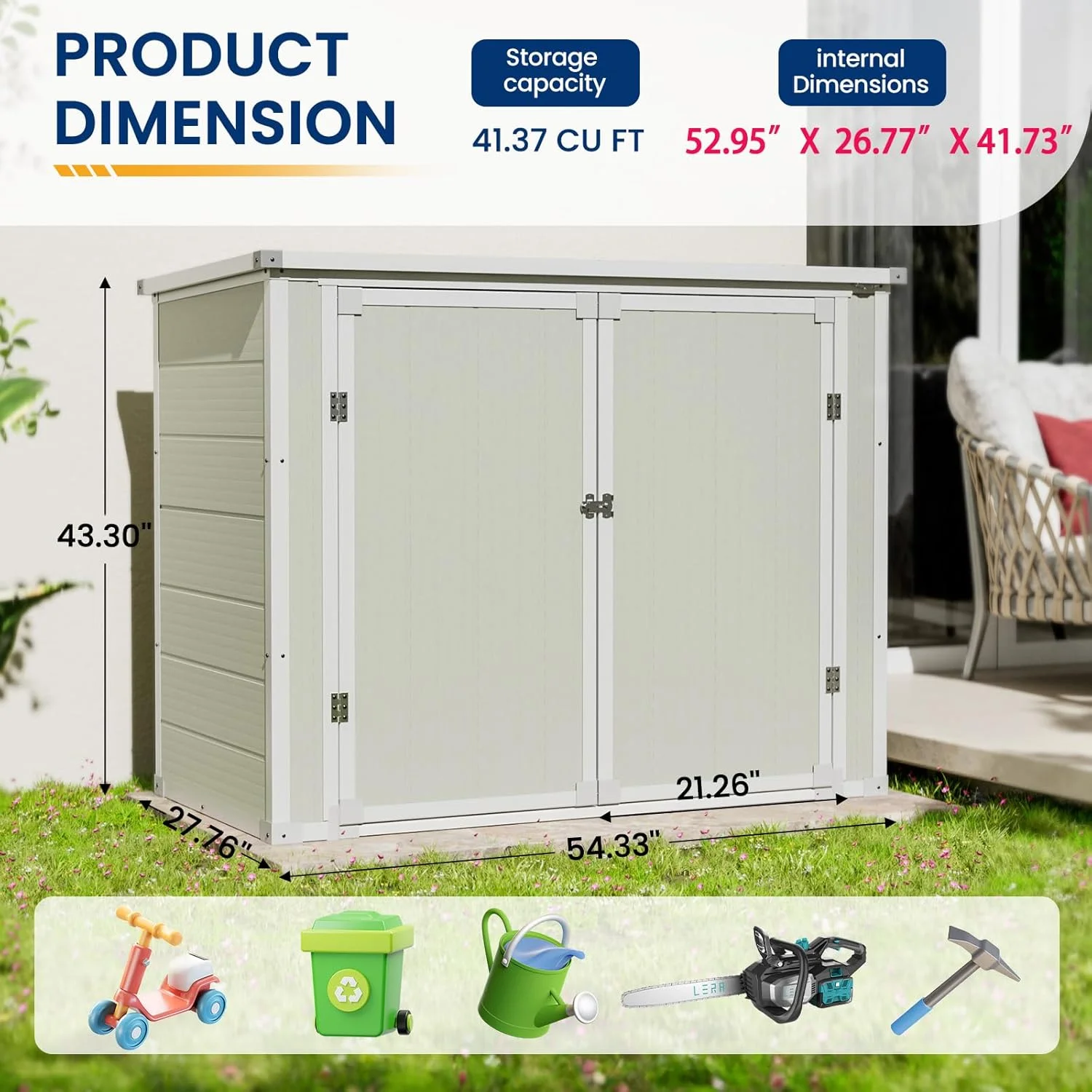 ECOPATIO Outdoor Storage Shed 41 Cu Ft Weather Resistant Resin with Floor Gray - Image 13