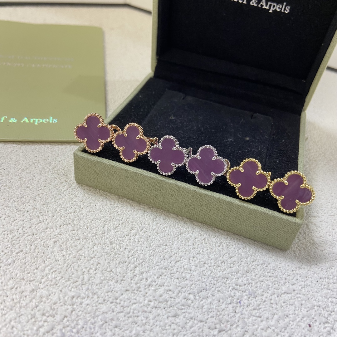 VCA Purple Violet Vintage Alhambra Earrings - Original Replica Club