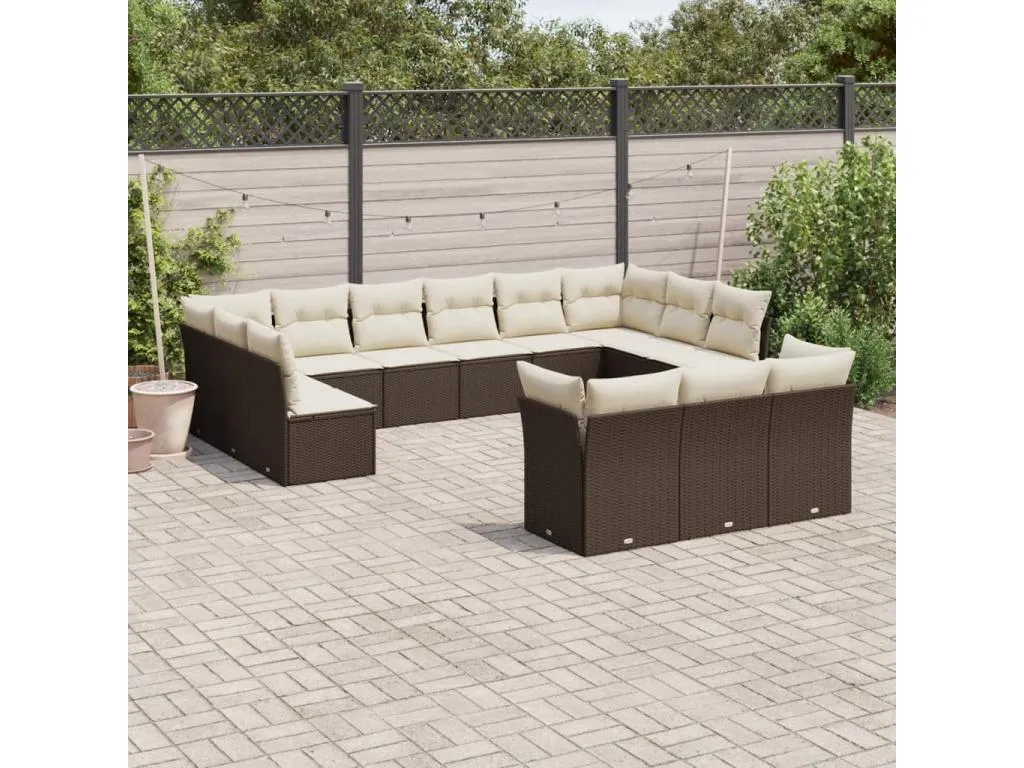 Set de sofás de jardín con cojines 13 piezas ratán PE marrón ascm28857