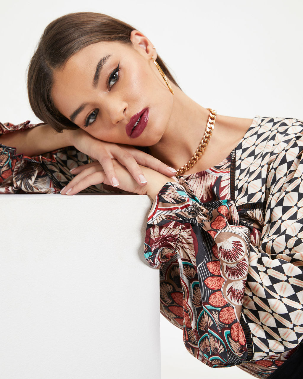 Requiem Satin Printed Long Sleeve Top - Se7enfashion