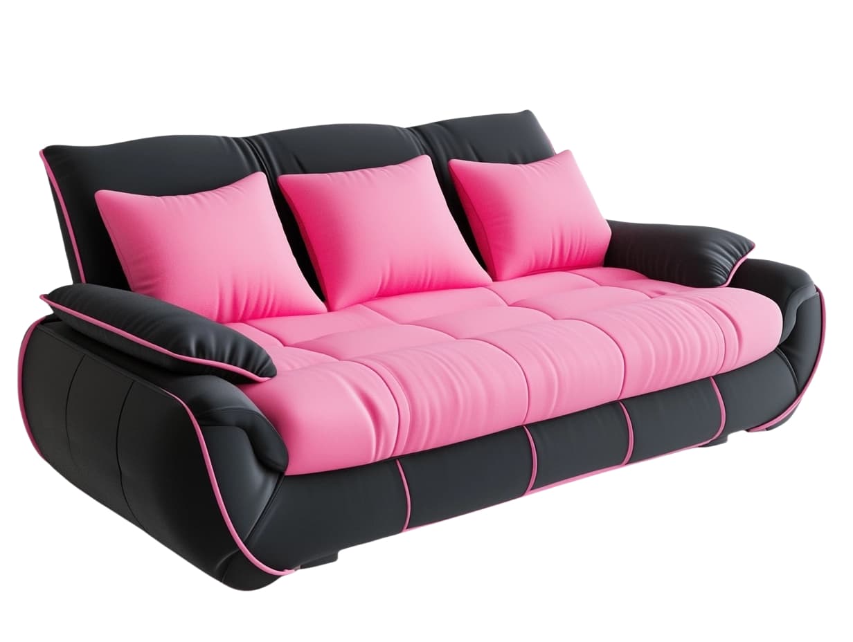 Sofá negro/rosa de cuero sintético 3 plazas