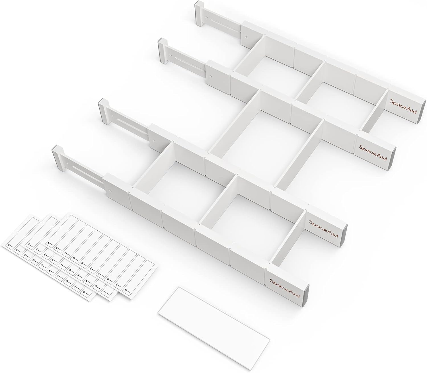 SpaceAid Bamboo Drawer Dividers with Inserts and Labels, Kitchen Adjustable Drawer Organizers, Expandable Organization for Home, Office, Dressers, 4 Dividers with 9 Inserts (17