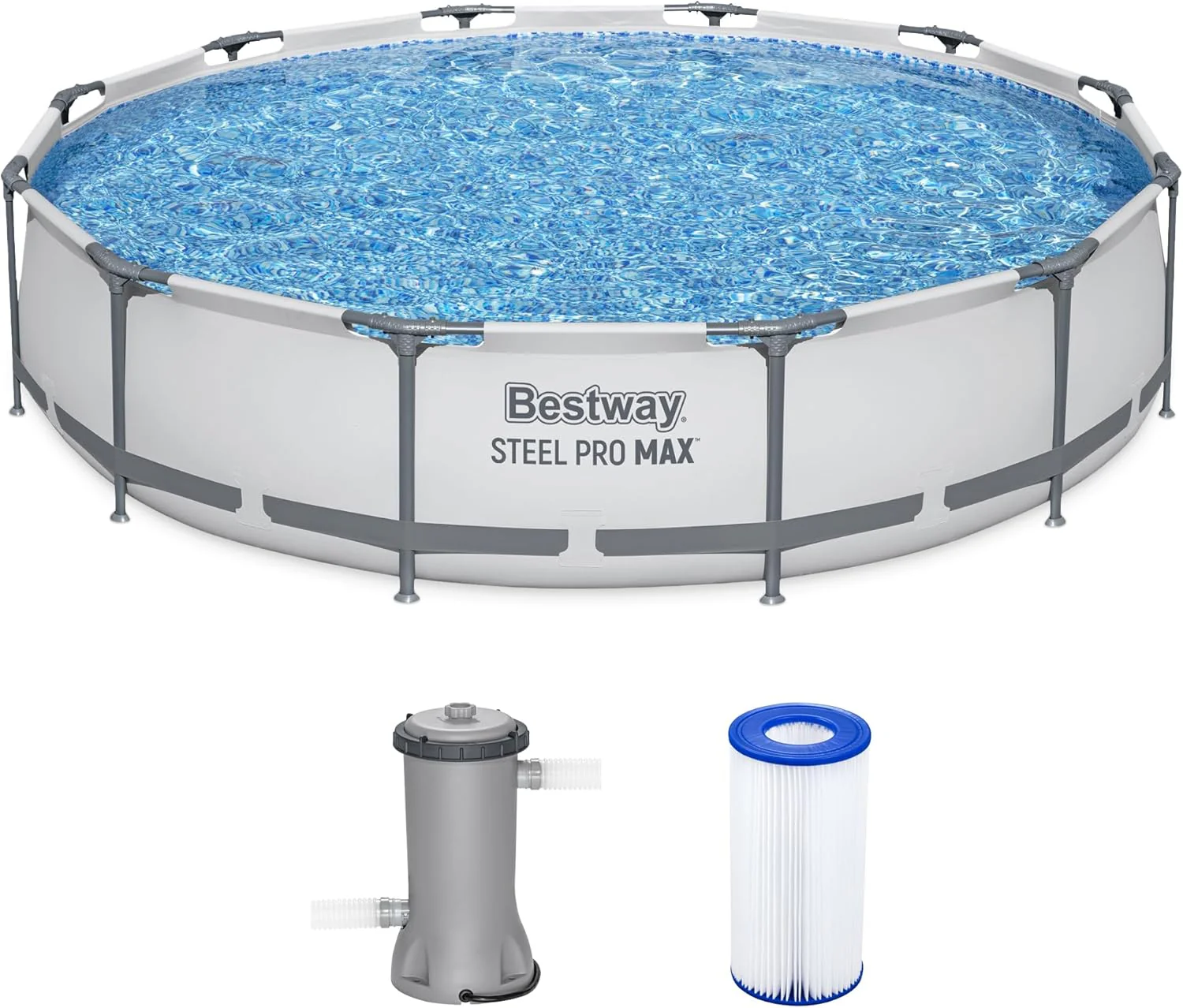 Steel Pro MAX 10 Foot x 30 Inch Round Metal Frame Above Ground Outdoor Backyard Swimming Pool Set with 330 GPH Filter Pump