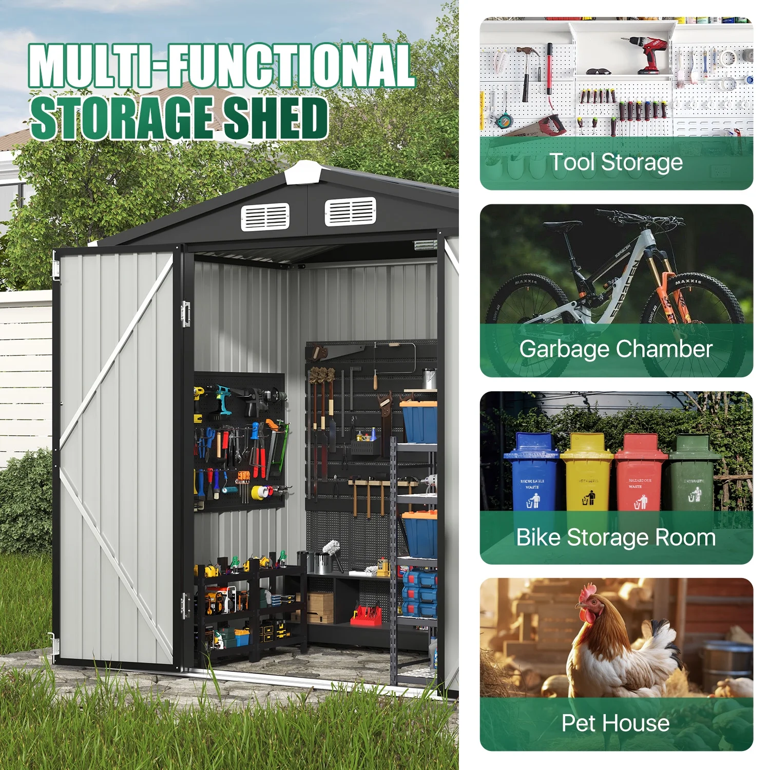 Clouddwell 6 ft. x 4 ft. Outdoor Storage Shed, Metal Garden Shed with Lockable Doors & Sloped Roof for Backyard, Patio, Poolside - Image 15