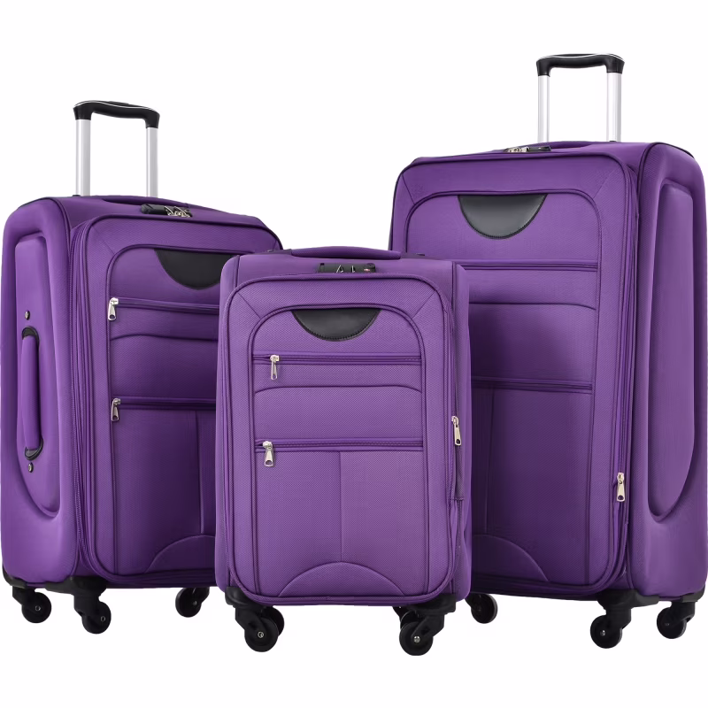 Softside Luggage Expandable 3 Piece Set Suitcase Upright Spinner Softshell Lightweight Luggage Travel Set(Army Green + Polyester)