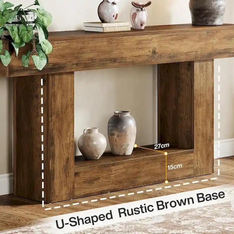 63-Inch Brown and Gray Slim Wooden Console Table for Entryway