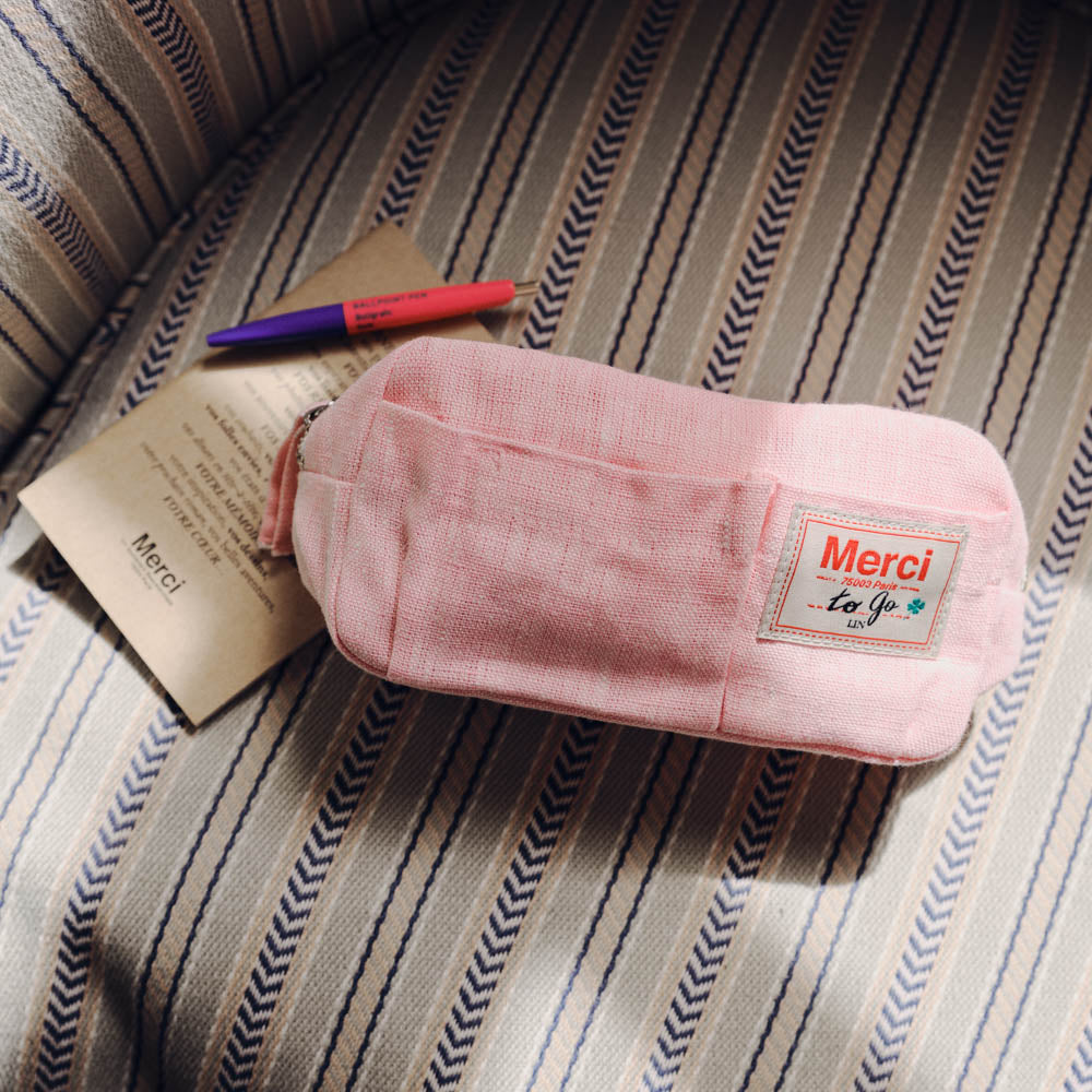 Merci - Trousse en lin lavé - Rose Granité