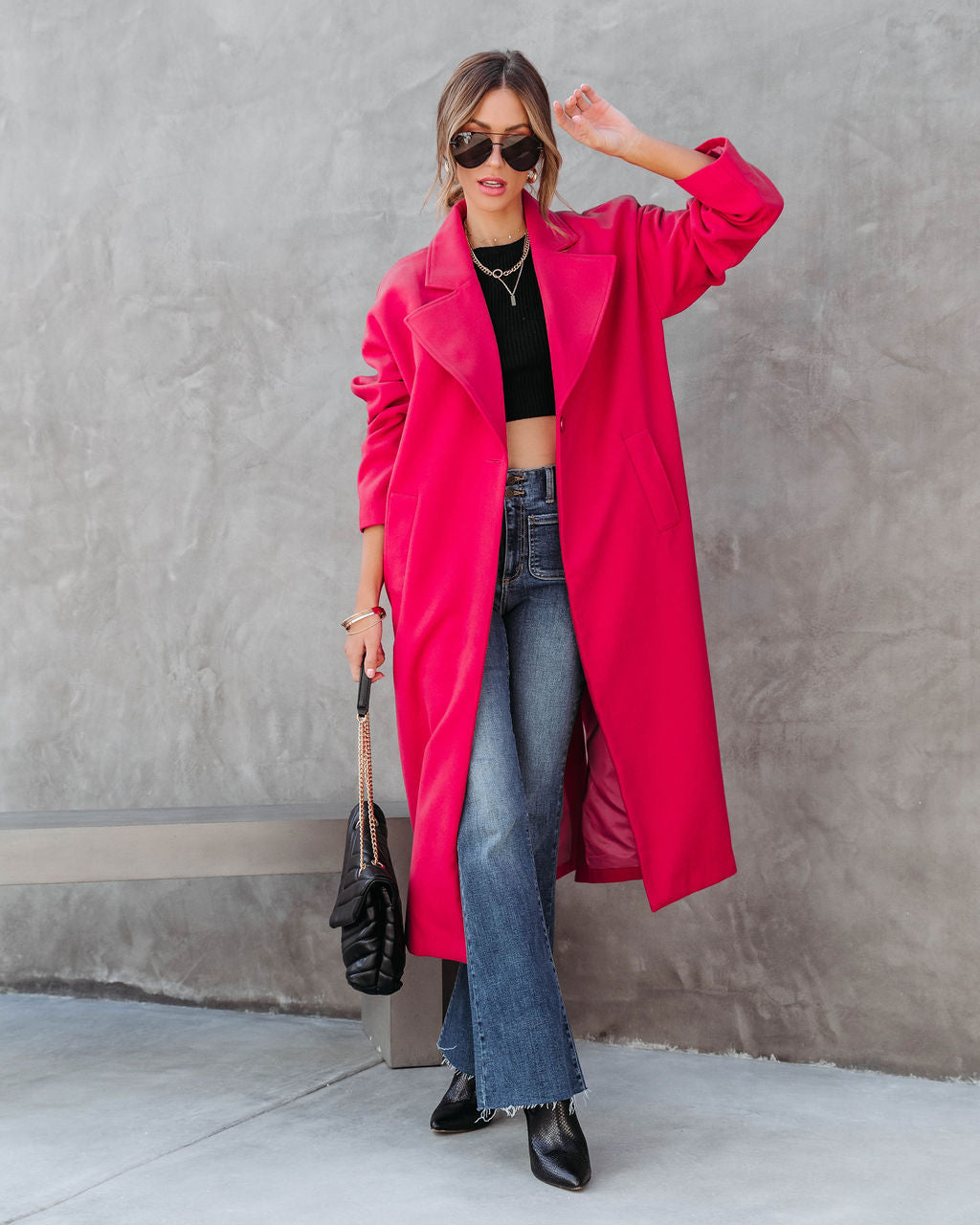 City Night Vibes Pocketed Coat - Fuchsia - Se7enfashion