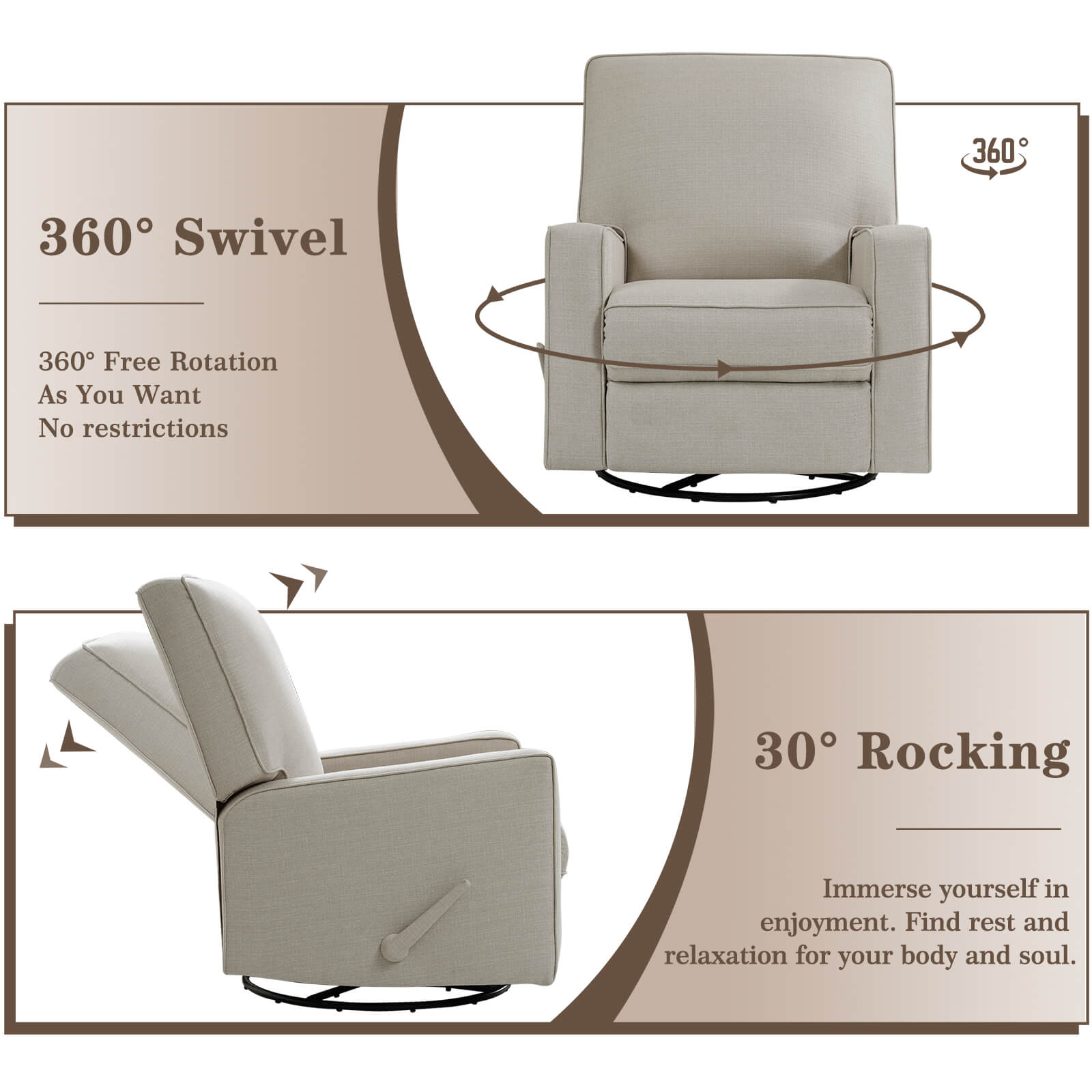 Manual Recliner Nursery Glider & Swivel Rocking Recliner Chair, Fabric