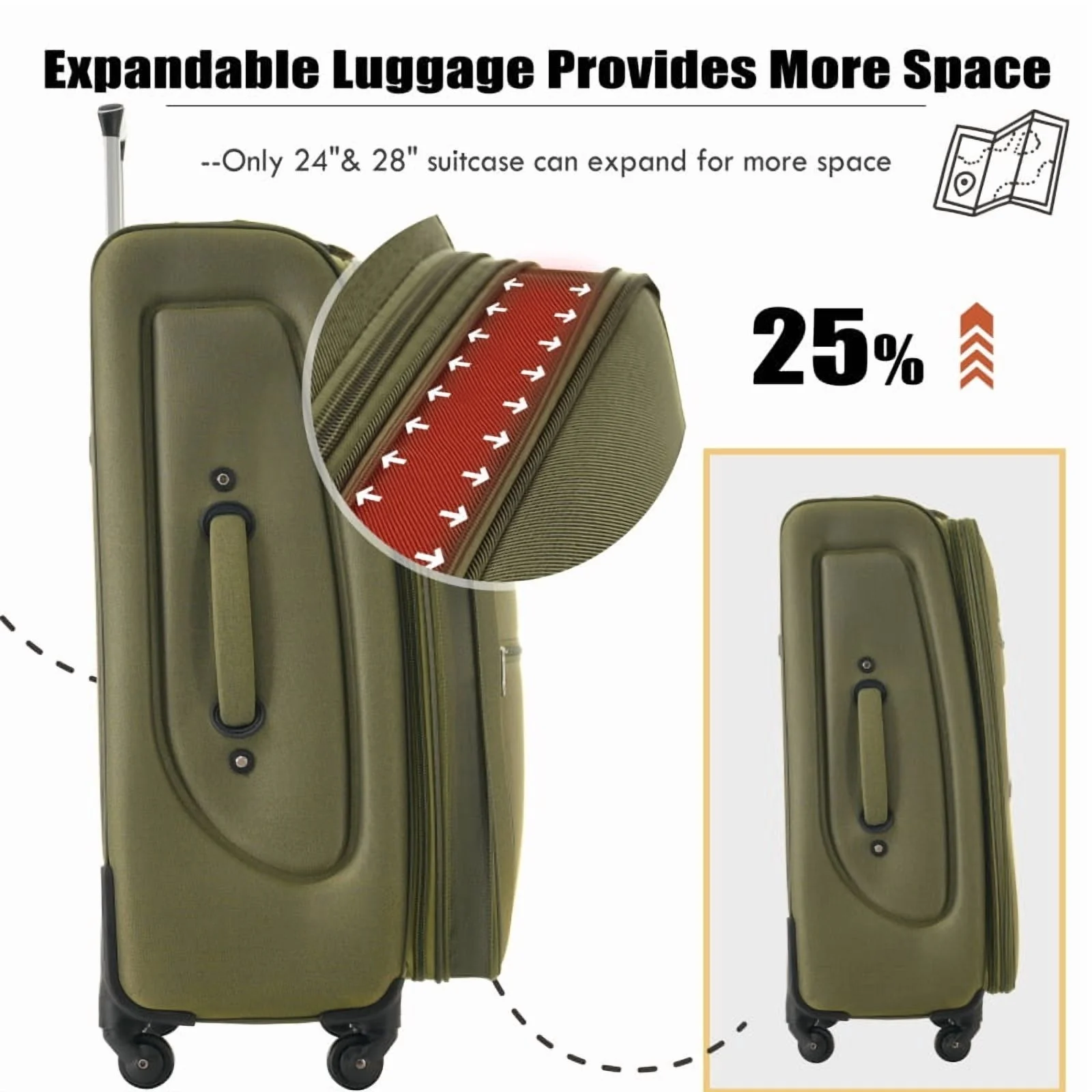 Softside Luggage Expandable 3 Piece Set Suitcase Upright Spinner Softshell Lightweight Luggage Travel Set - Image 56