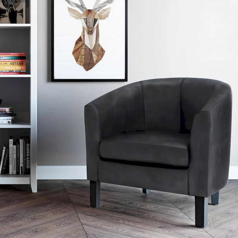 Modern Tub Accent Chair with Upholstered Seat and Wooden Legs