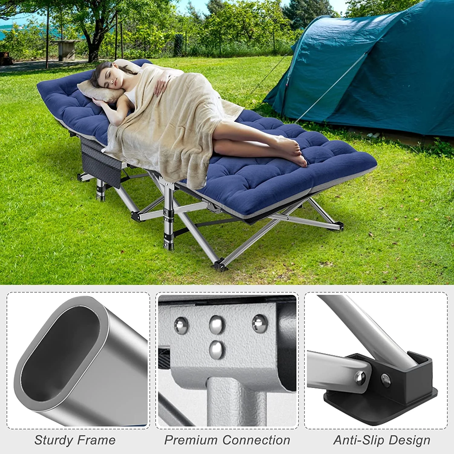 Slsy 2 Pack Folding Bed Cot with 3.3 Inch 2 Sided Mattress, 75"* 28" Folding Camping Cots with Carry Bag, Portable Sleeping Cot Guest Bed - Image 4