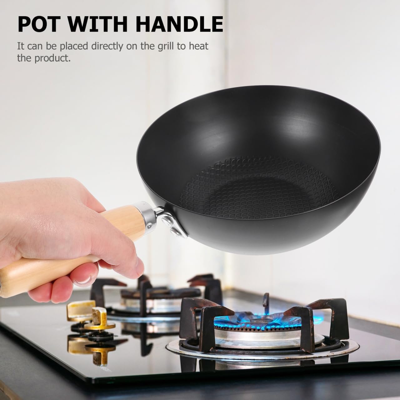 Cabilock Small Iron Pot Japanese Style Mini Wok 8 Inch Flat Bottom Cast Iron Pan for Single Serving Cooking Compatible with Induction Gas Electric Stoves