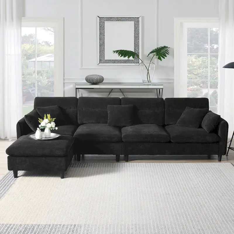 110-Inch L-Shaped 5-Seater Sectional Sofa with Removable Ottoman, Cloud Chenille Fabric, and 5 Cushions