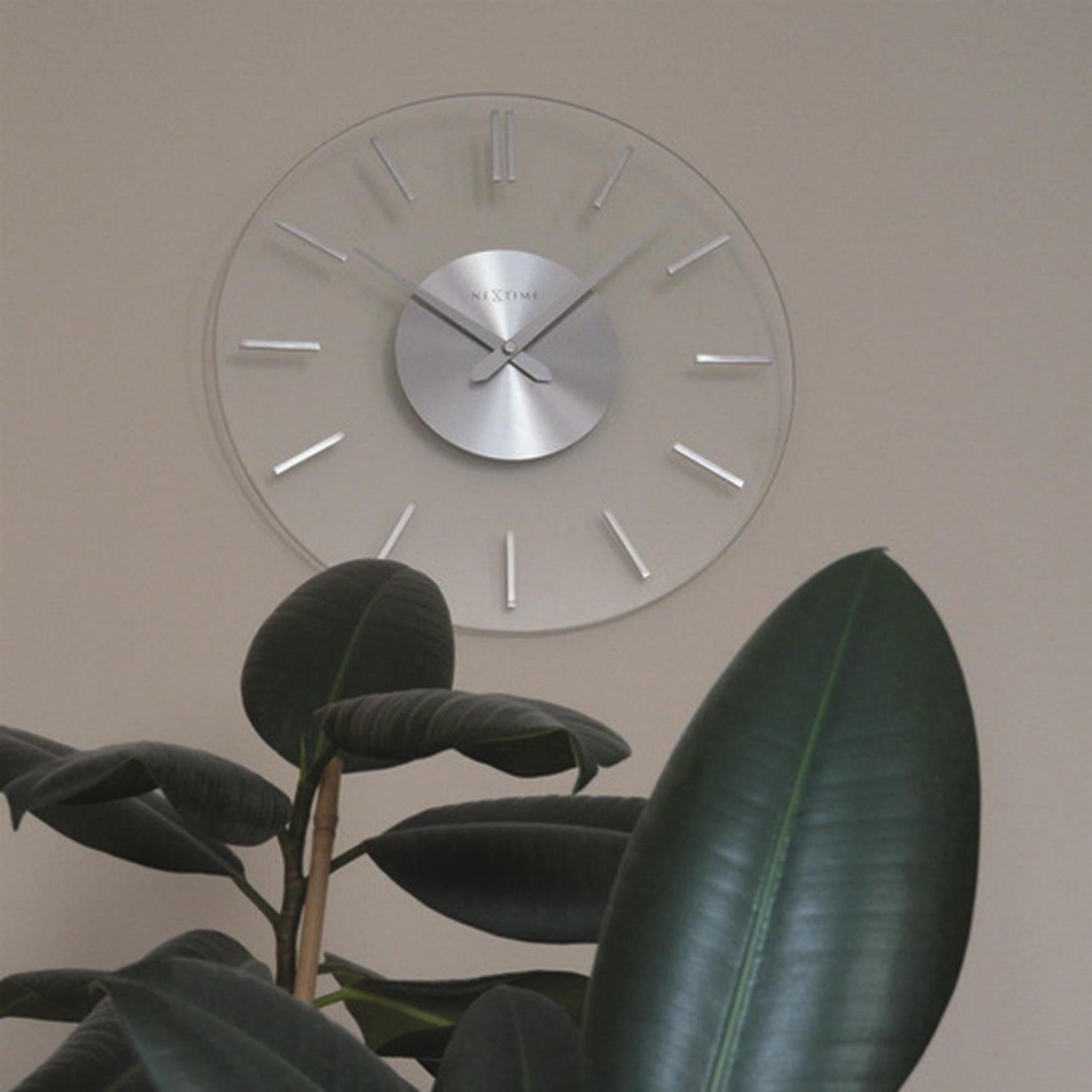 NeXtime - NeXtime - Wandklok- 31 cm- Glas Aluminium- Transparant -