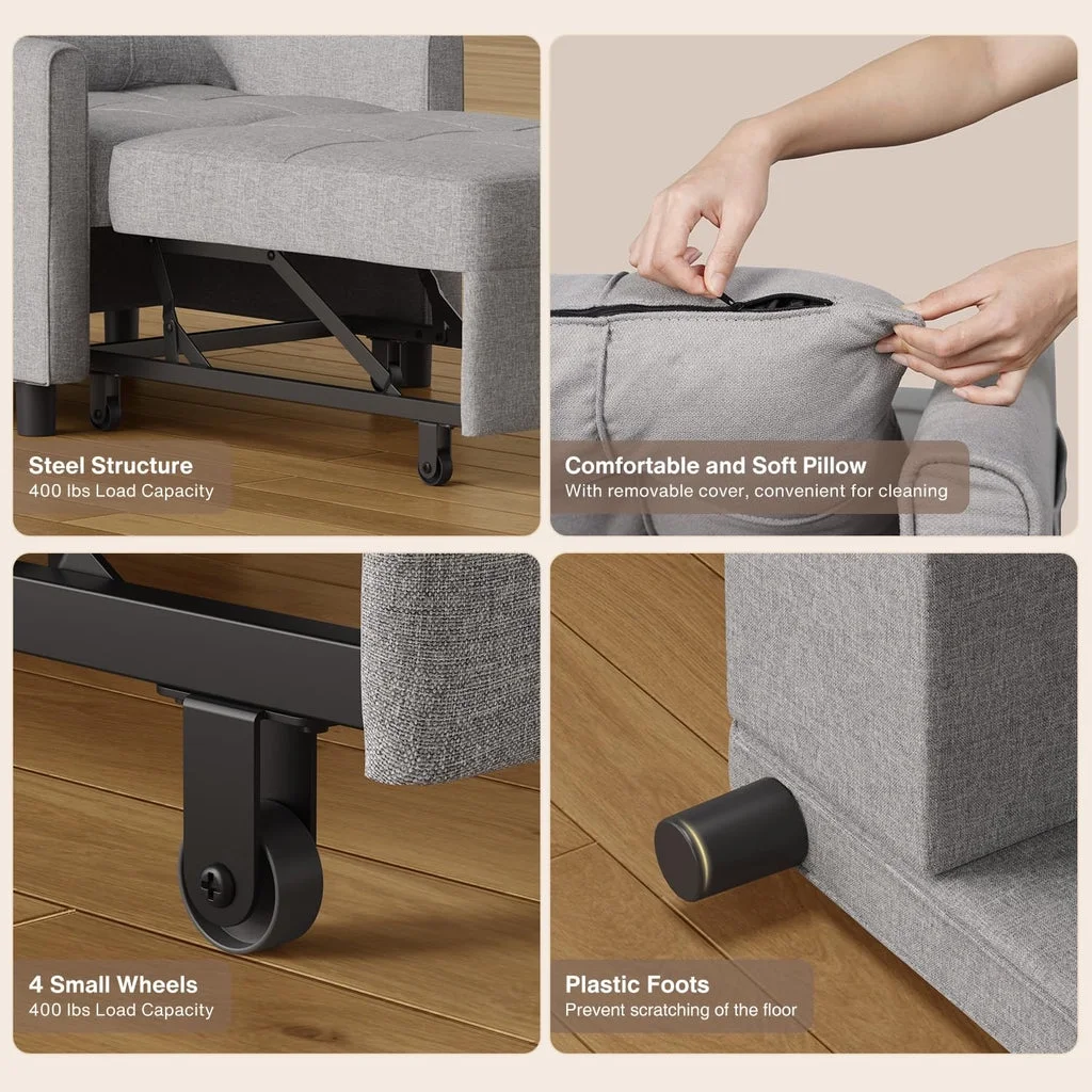 Convertible Sleeper Chair, Aiho 3-in-1 Convertible Sofa Bed Recliner Chair with Pull Out Couch - Dark Gray - Image 41