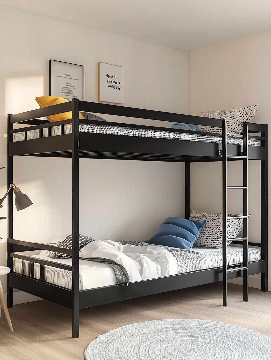 Cama litera de metal infantil,color negro,material metálico,con tablero de cama,dormitorio infantil,197.5x160x96 cm