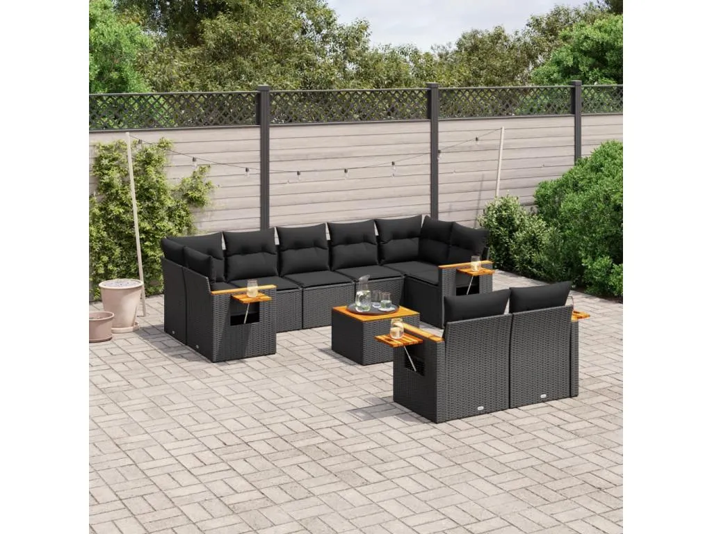 Set de sofás de jardín 10 piezas cojines ratán sintético negro XXCA20217