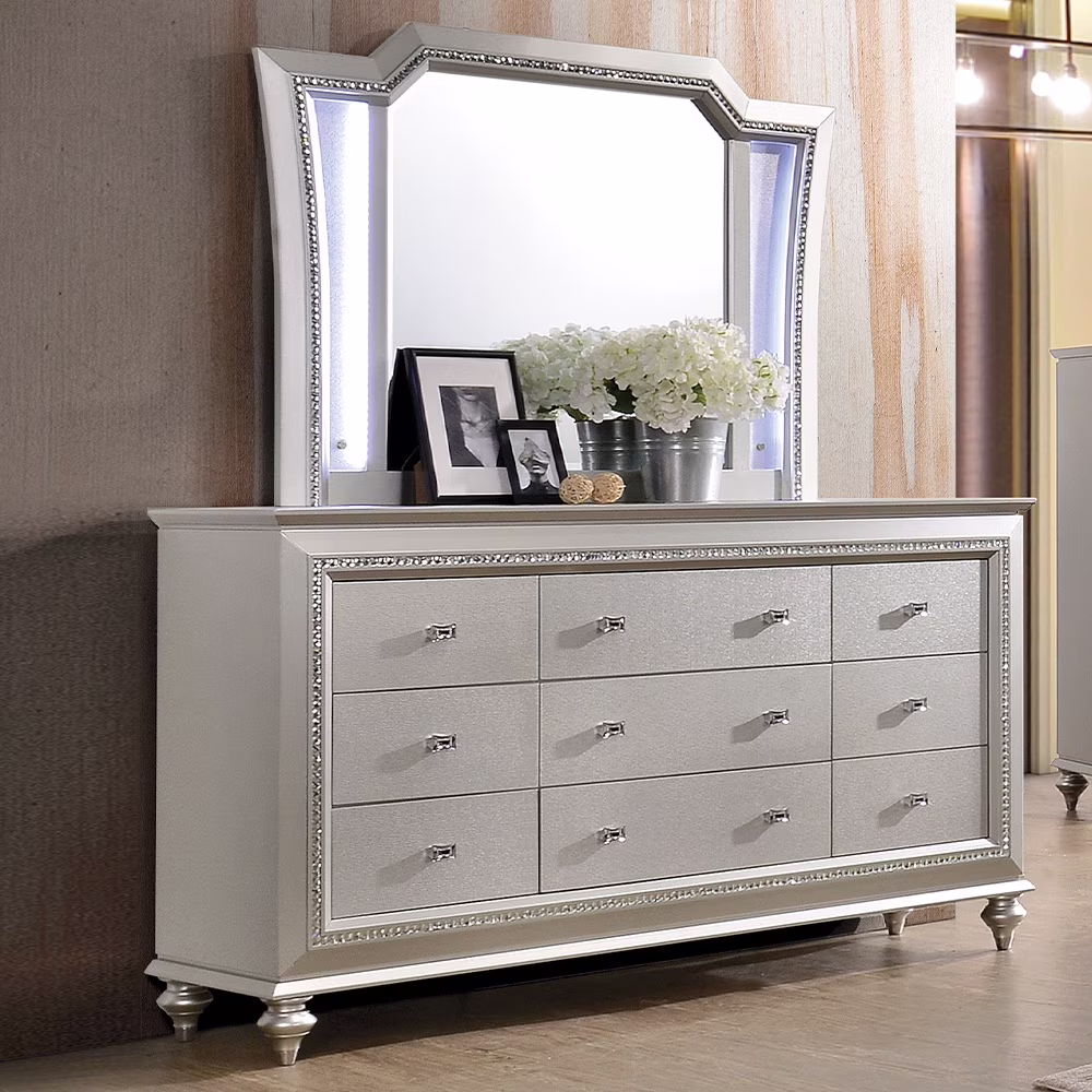 Acme Kaitlyn Dresser with 9 Storage Drawers in Champagne 66"L x 18"W x 39"H - image 1