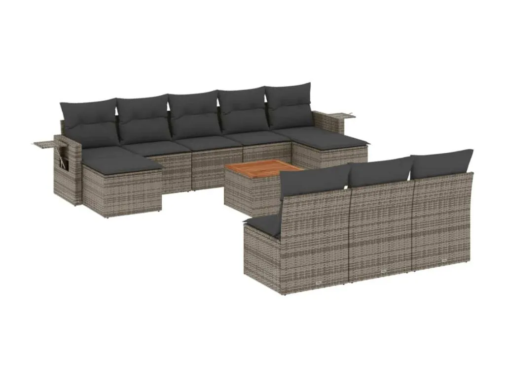 Set de sofás de jardín 11 pzas y cojines ratán sintético gris AUYA96264