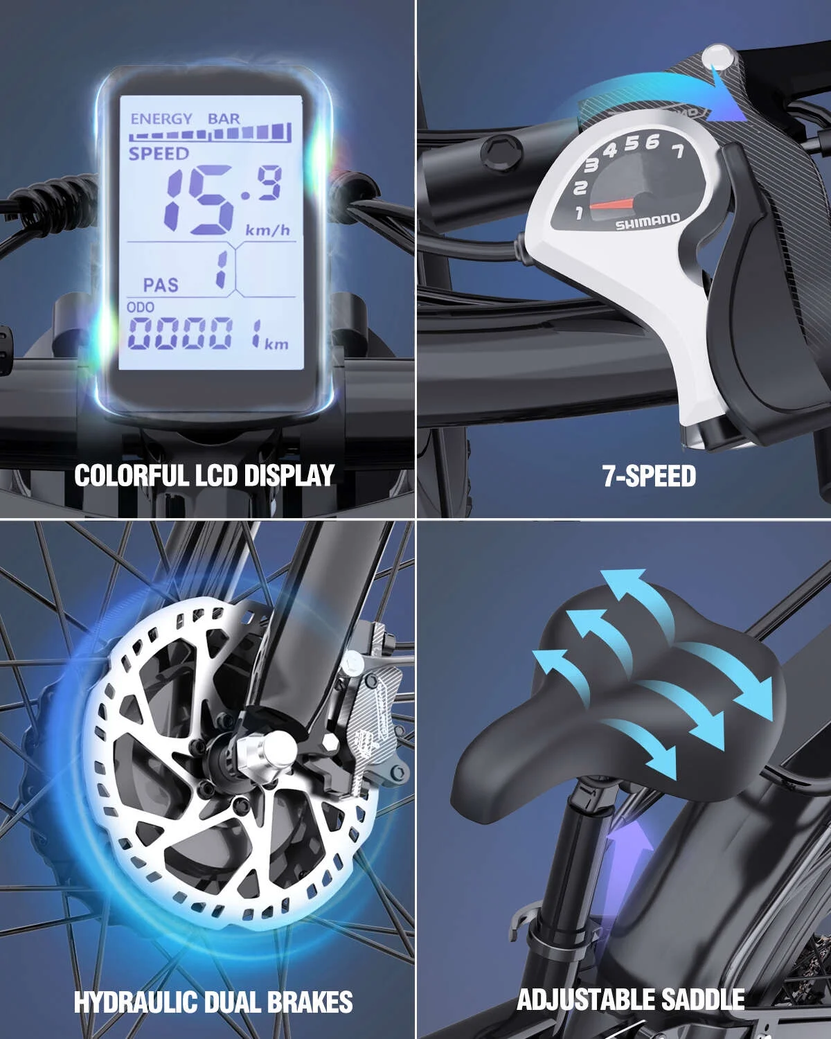 Dual Motor PEAK 3000W Electric Bike for Adults,31mph 48V 23Ah Electric Bicycle,26" Fat Tire Mountain Bike UL2849 - Image 9