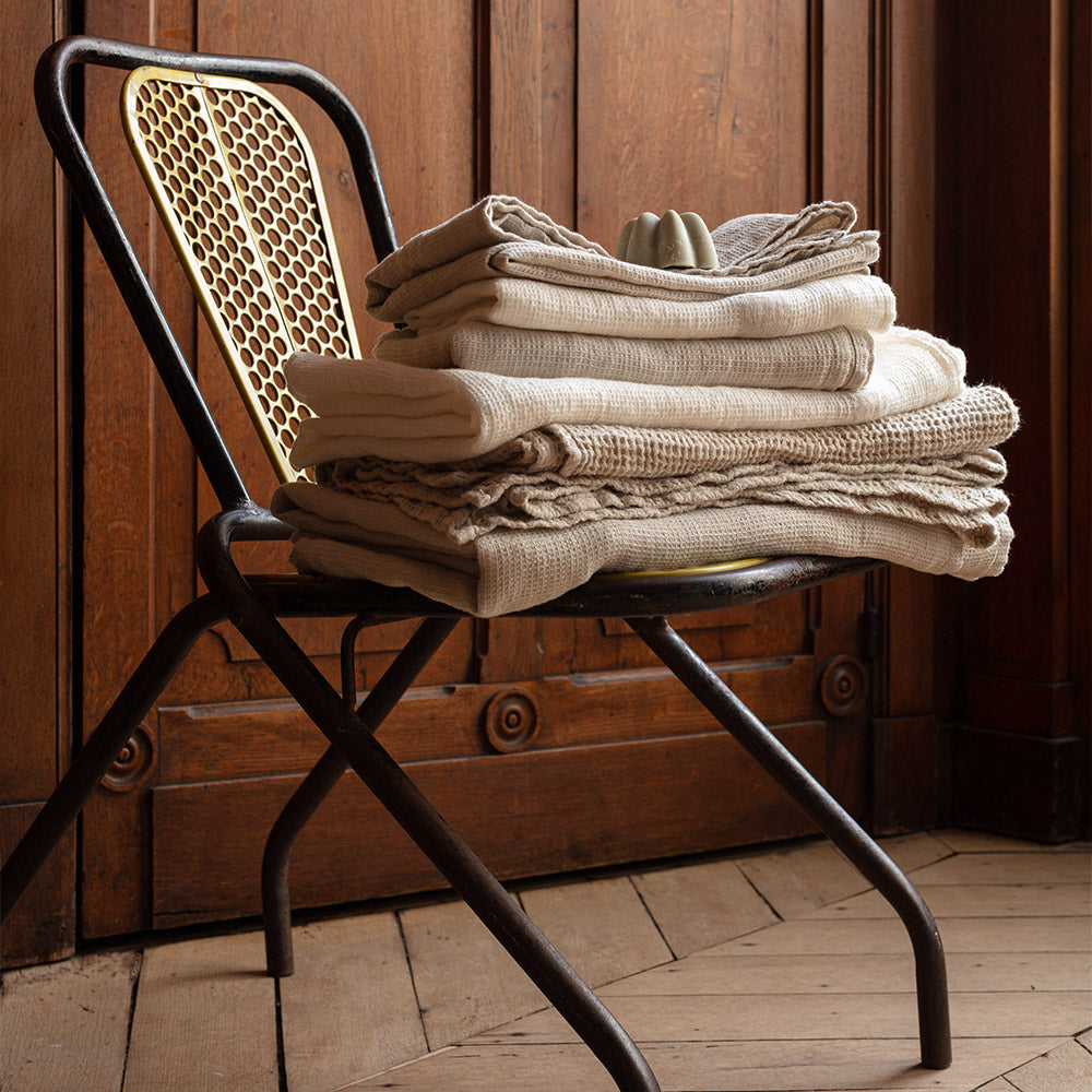 Serviette de bain en lin - Nid d'abeille - Pierre