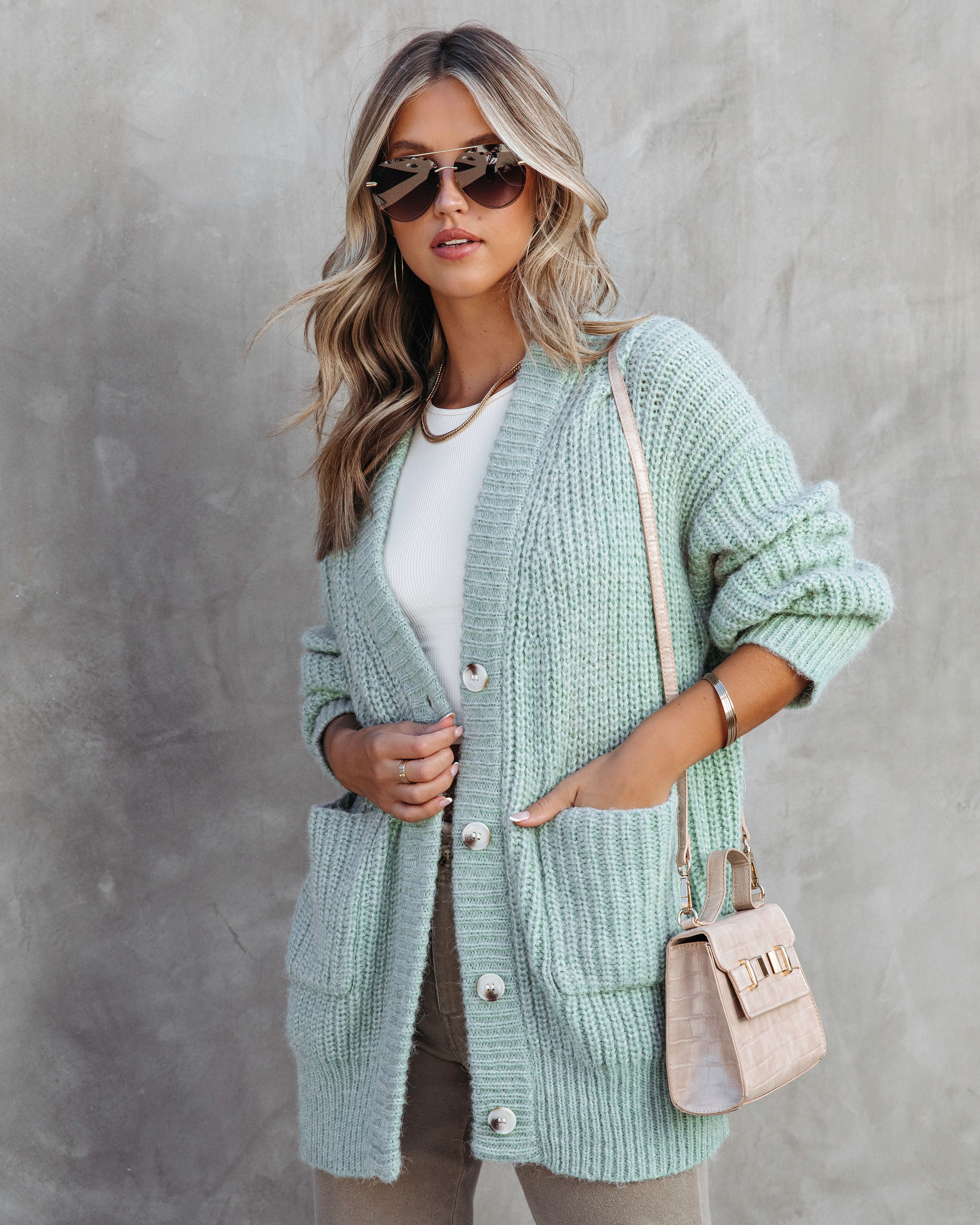 Moving On Pocketed Knit Cardigan - Seafoam - Se7enfashion