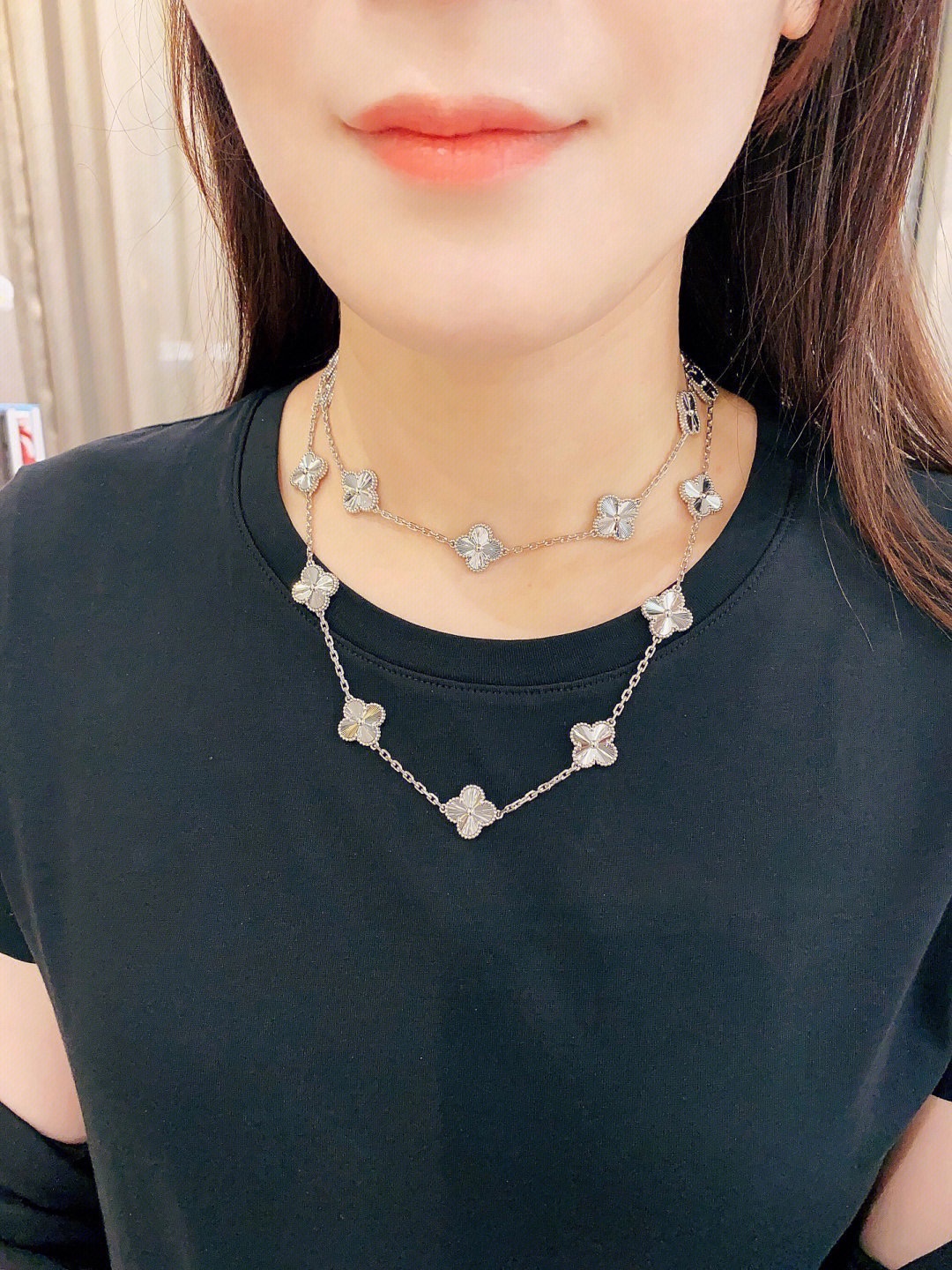 VCA White Laser Clover Vintage Alhambra Long Necklace, 20 Motifs - Original Replica Club