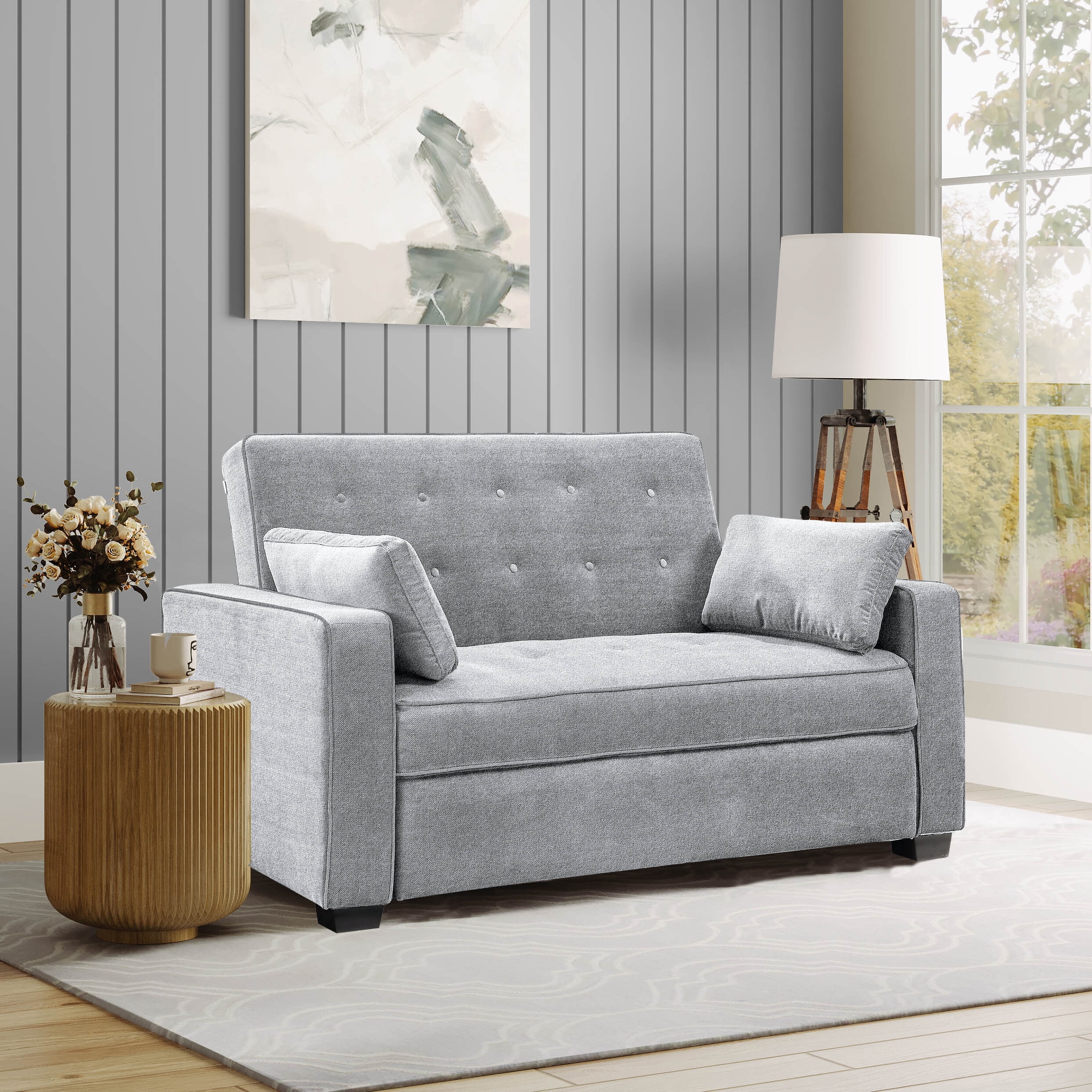 Serta Dream Convertibles Monroe Modern Polyester Convertible Queen Sofa Bed with Pillows Grey - Image 2