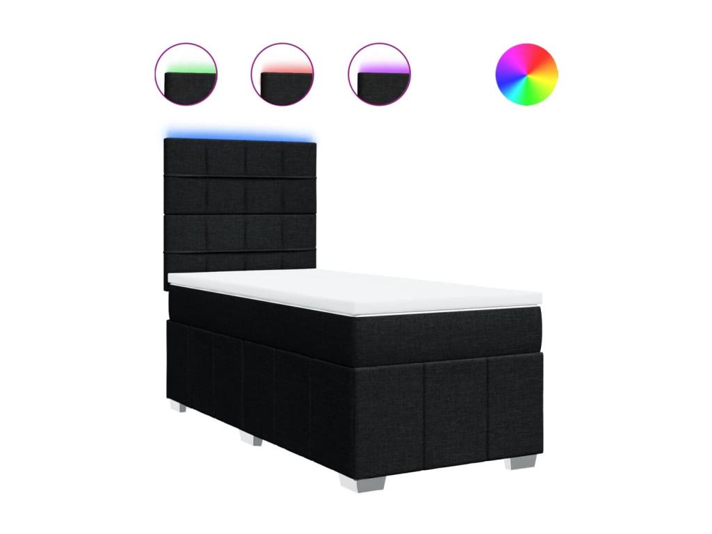 Cama box spring con colchón tela negro 90x200 cm