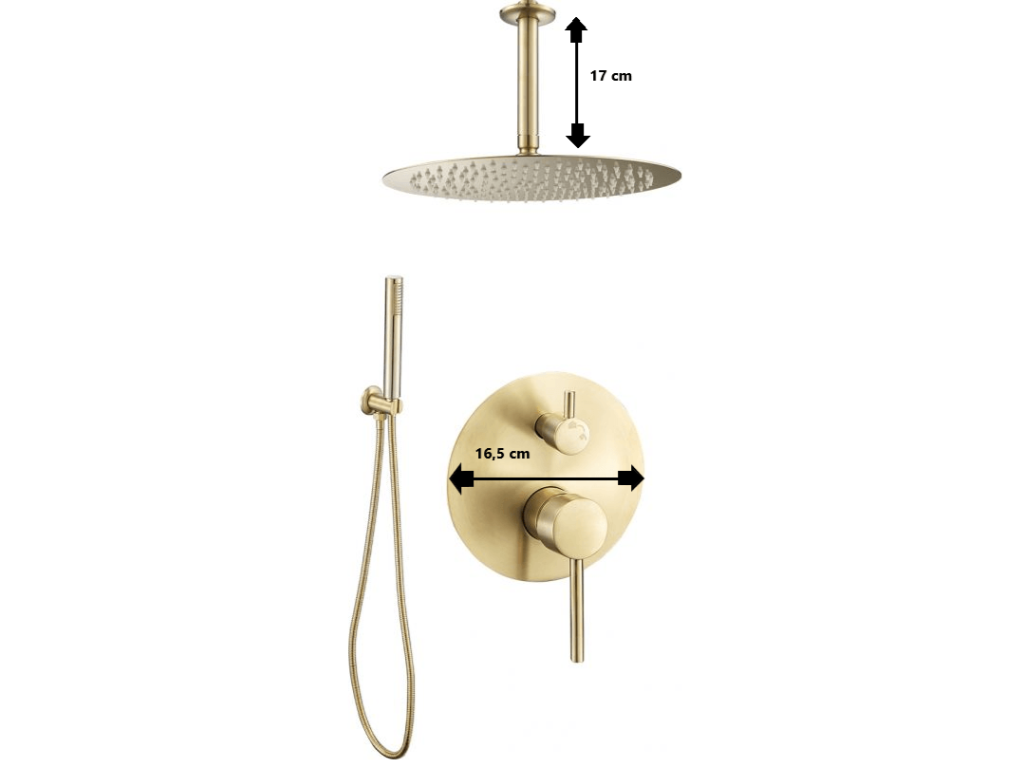 Conjunto de ducha empotrada techo monomando SLIGO oro cepillado Ø 25cm Dorado