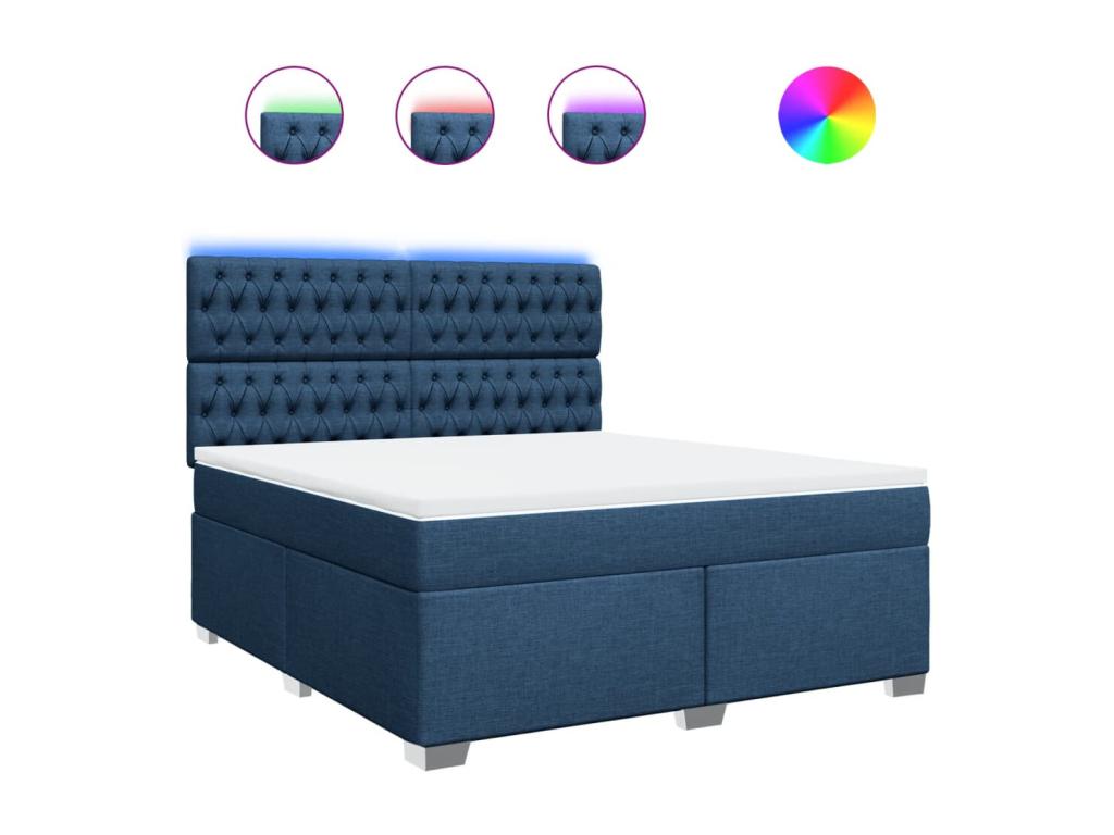 Cama box spring con colchón tela azul 180x200 cm