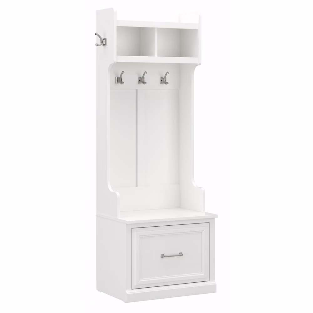 Woodland 24W Hall Tree Shoe Bench W/ Drawer in White Ash - Engineered Wood(Brown)