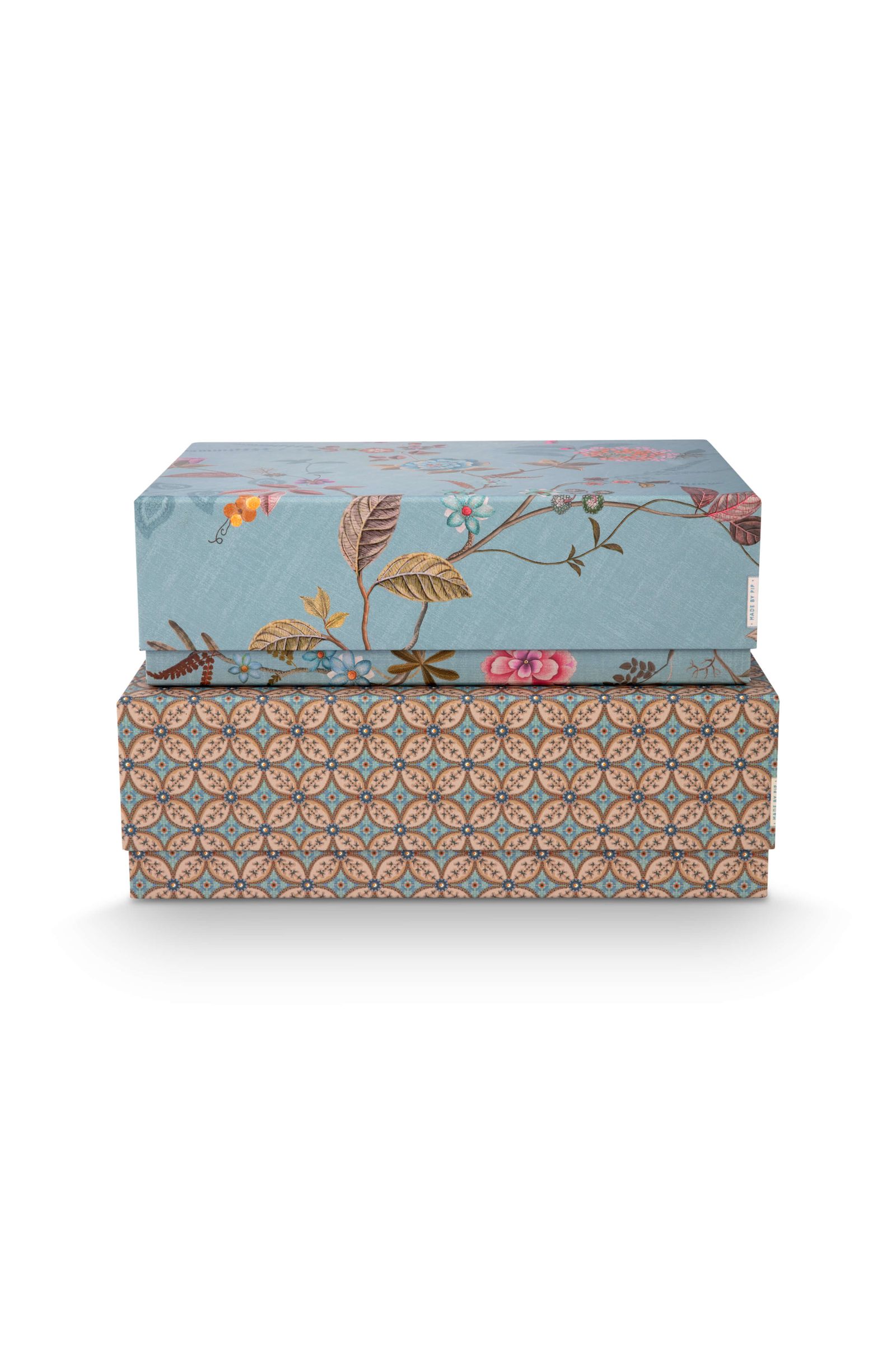 Set/2 Box Rectangular Blooming Tales Blue-Khaki