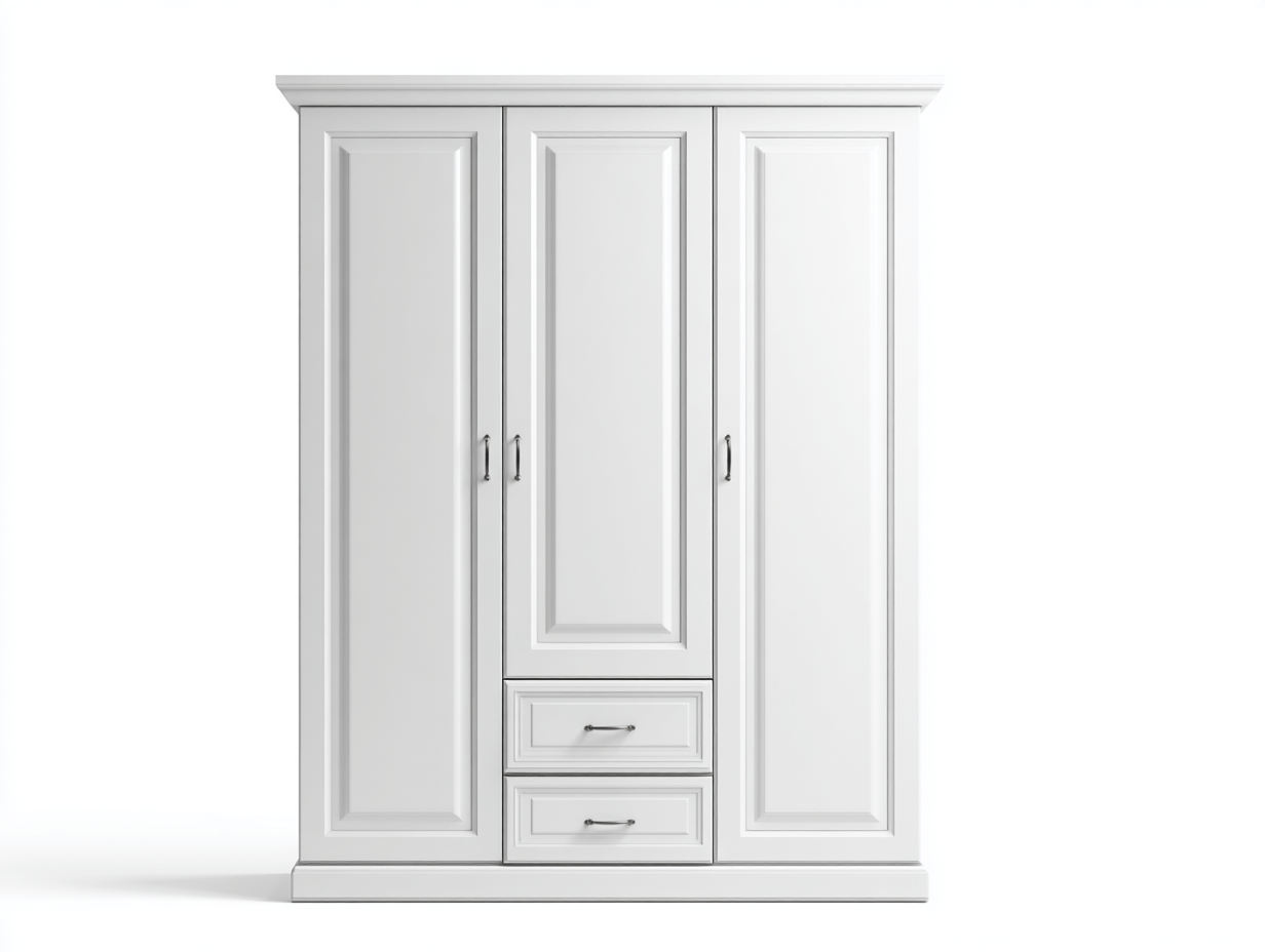 Armario de madera y melamina – blanco – 3 puertas y 2 cajones inferiores